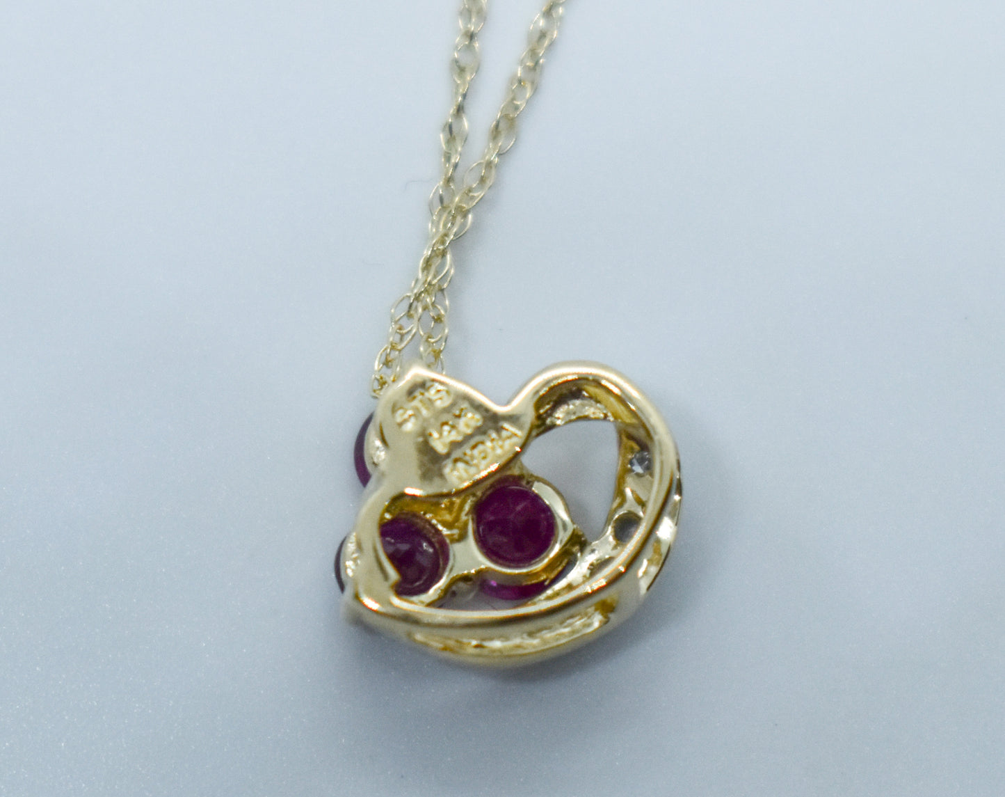 Vintage 14k Yellow Gold Ruby & Diamond Cluster Necklace 18"
