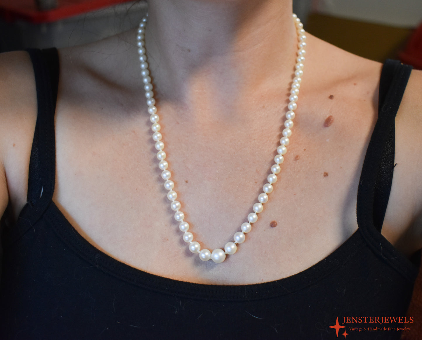 Vintage 14k White Gold Graduated Pearl Necklace 19 1/2"