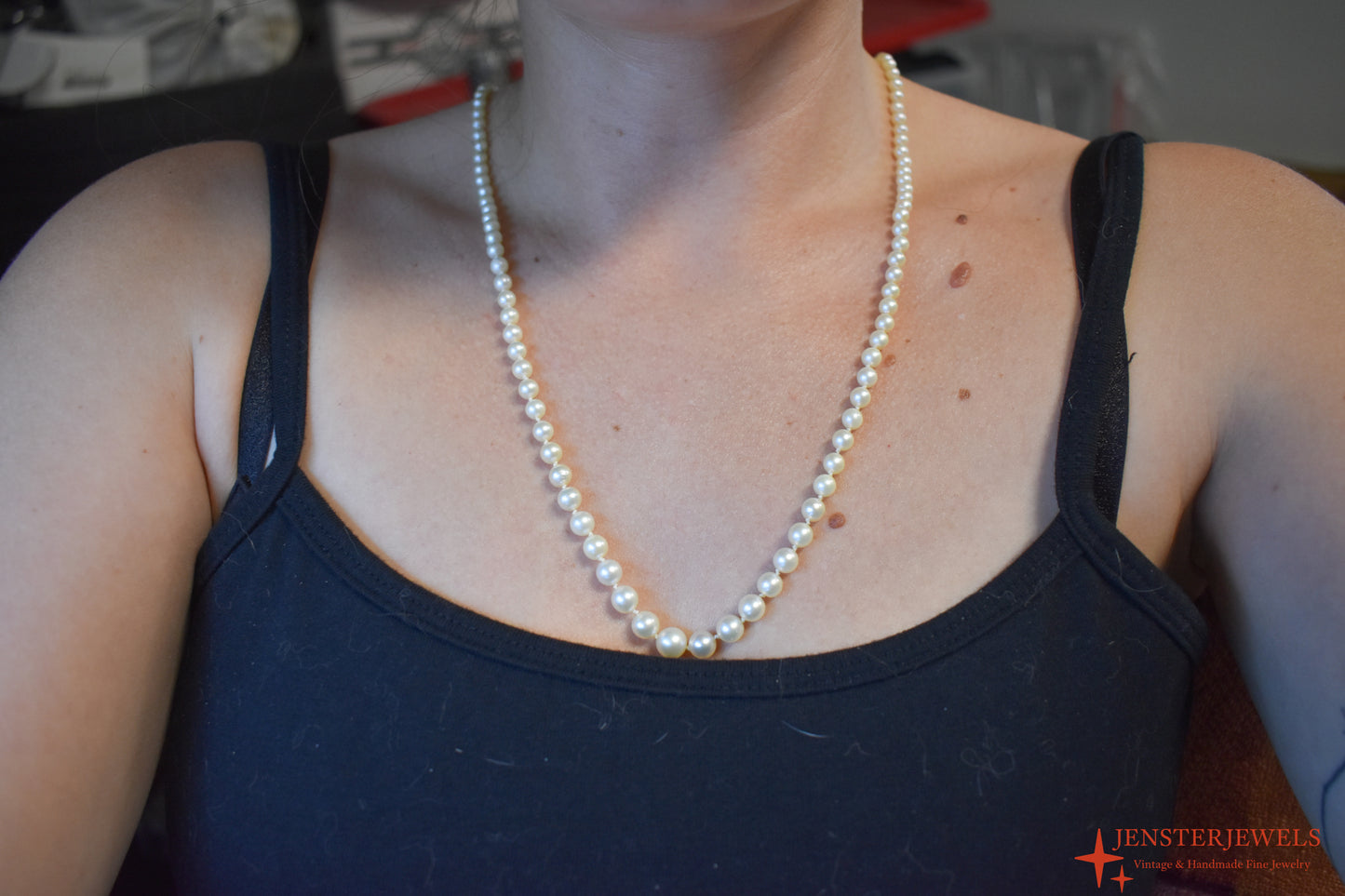 Antique Vintage 14k White Gold Graduated Cultured Pearl Necklace β Art Deco Diamond Clasp