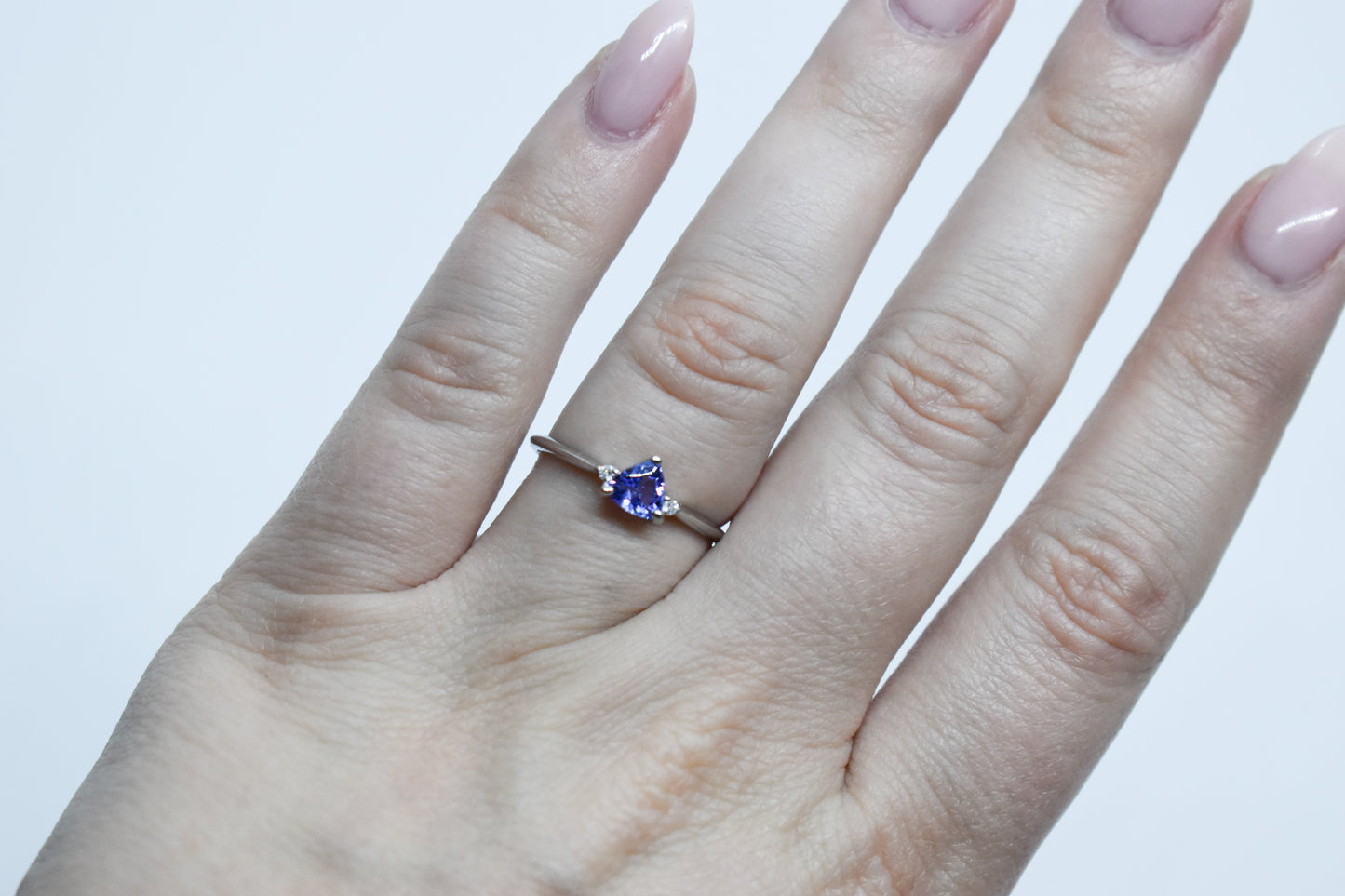 Vintage Platinum Trillion Tanzanite & Diamond Ring Size 7