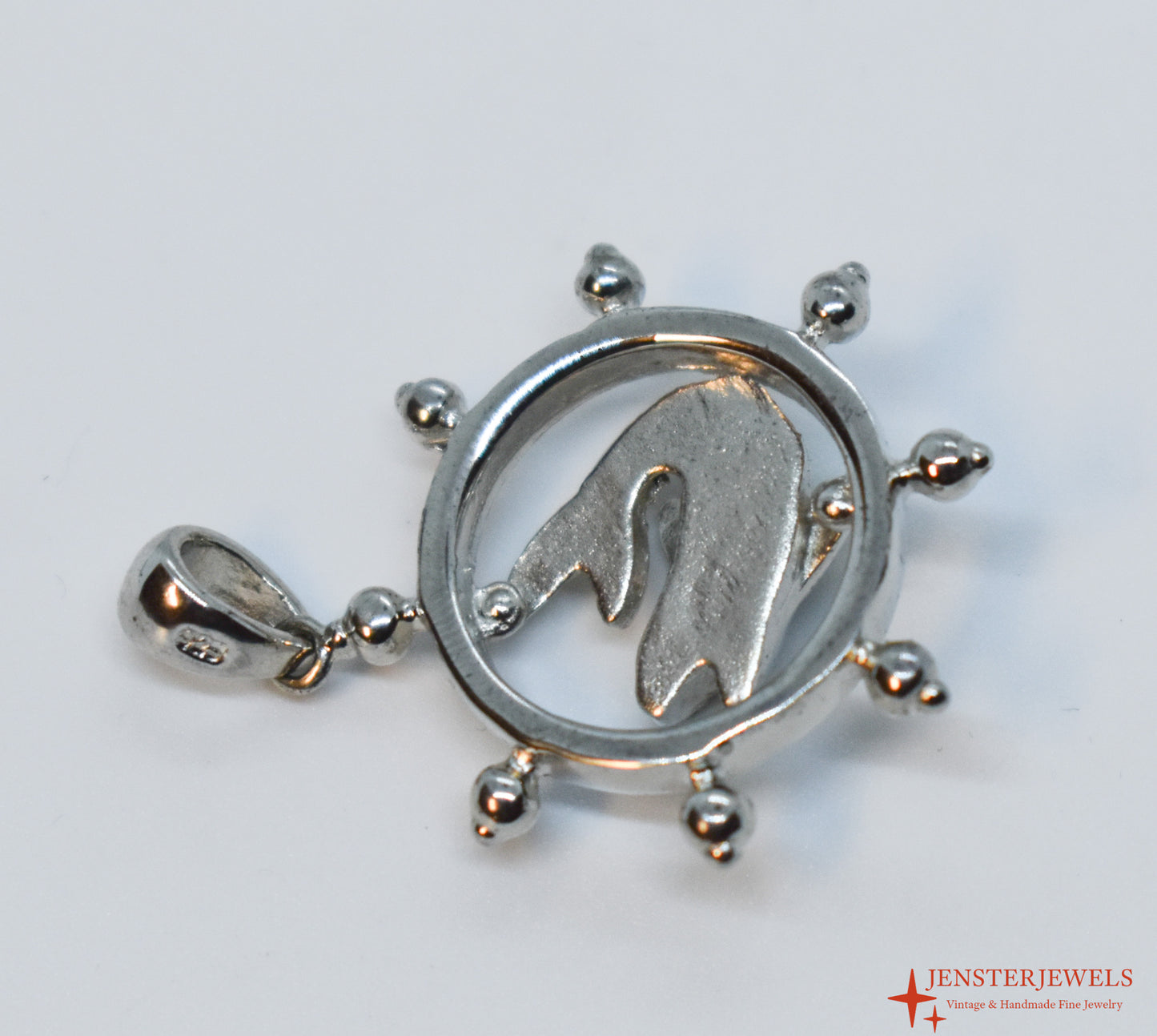 Vintage Sterling Silver Ship's Wheel & Opal Fish Pendant