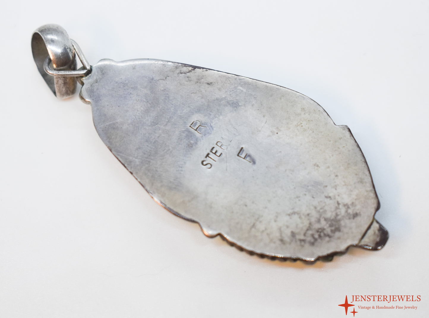 Vintage Sterling Silver Green Turquoise Statement Pendant