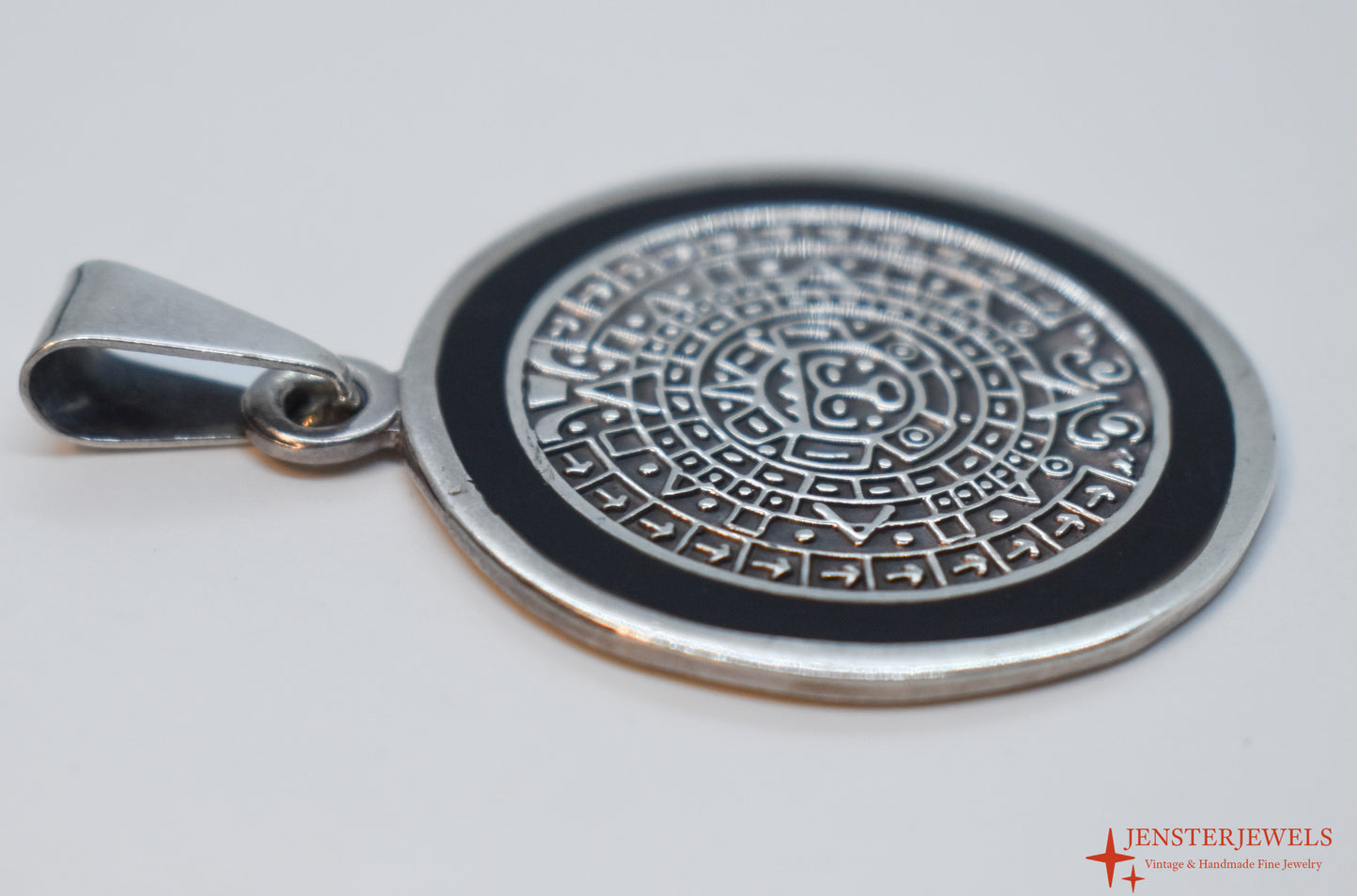 Vintage Sterling Silver Aztec Calendar Sun Pendant – Mexico