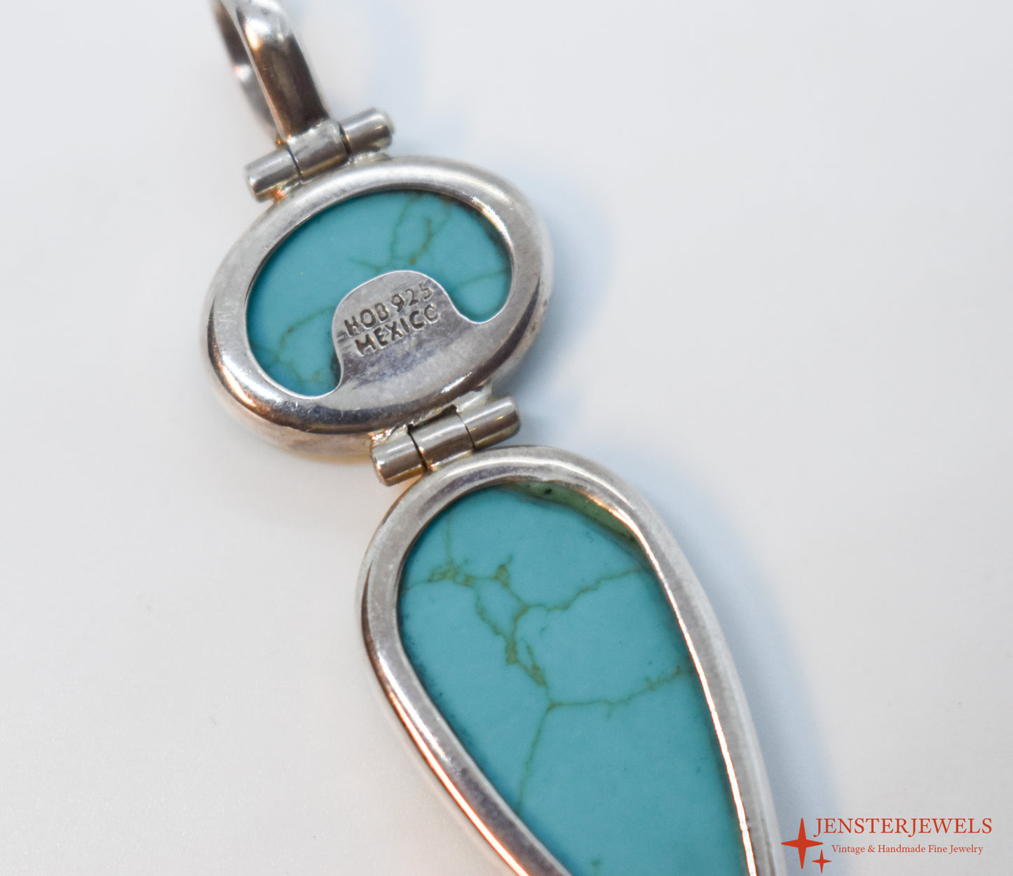 Vintage Sterling Silver Double Turquoise Teardrop Pendant – Mexico