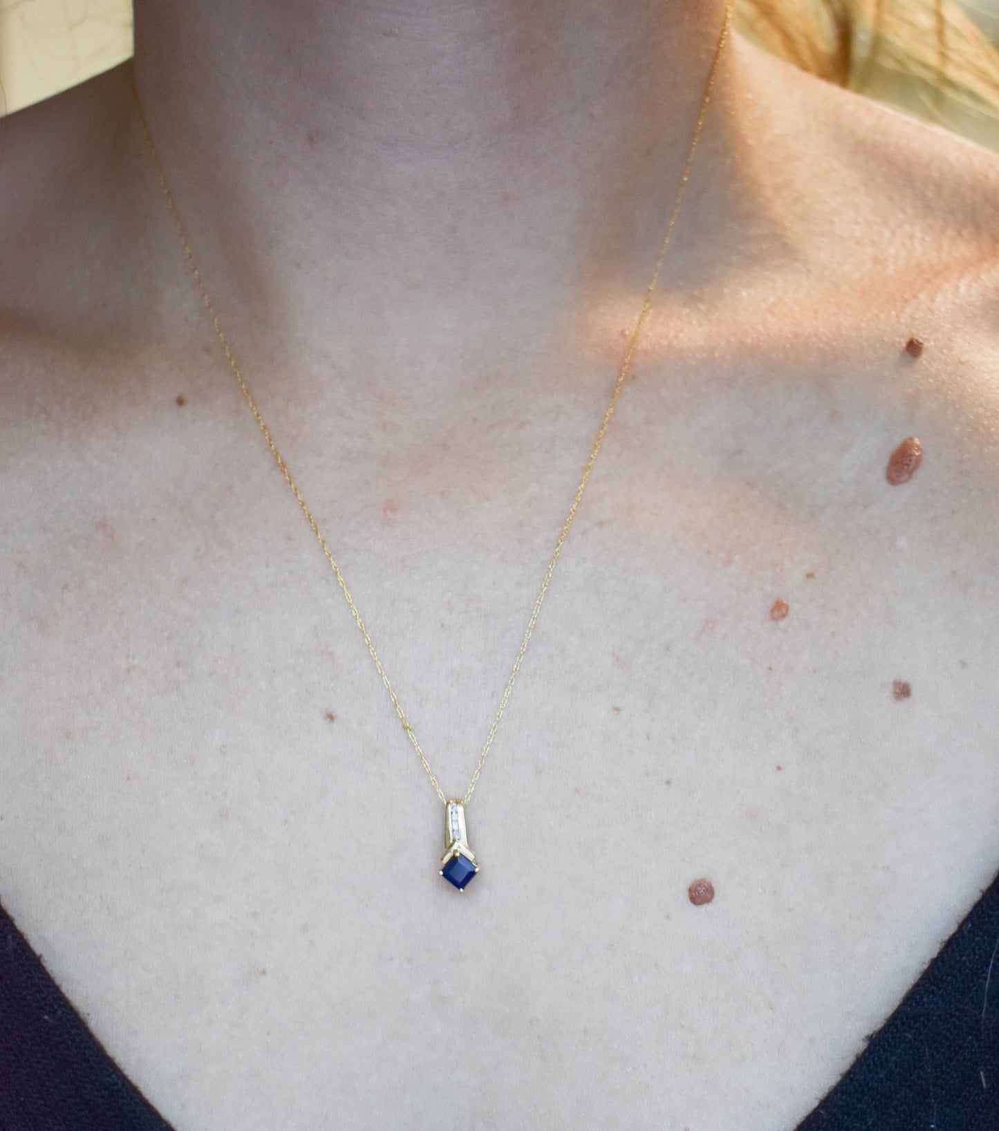 Vintage 10k Yellow Gold Sapphire & Diamond Necklace + Earrings Set