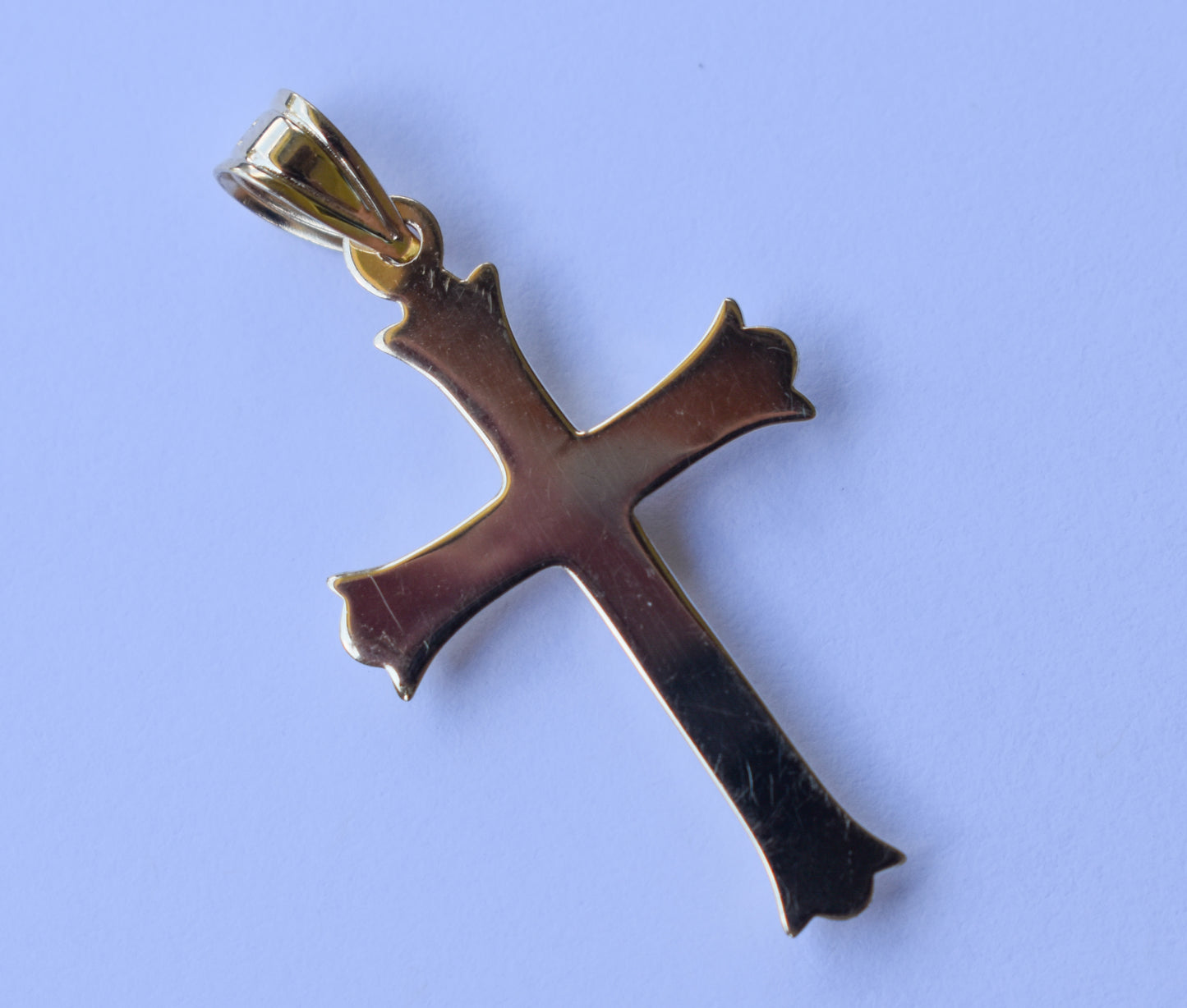 Vintage 14k Yellow Gold Hollow Cross Pendant with Diamond