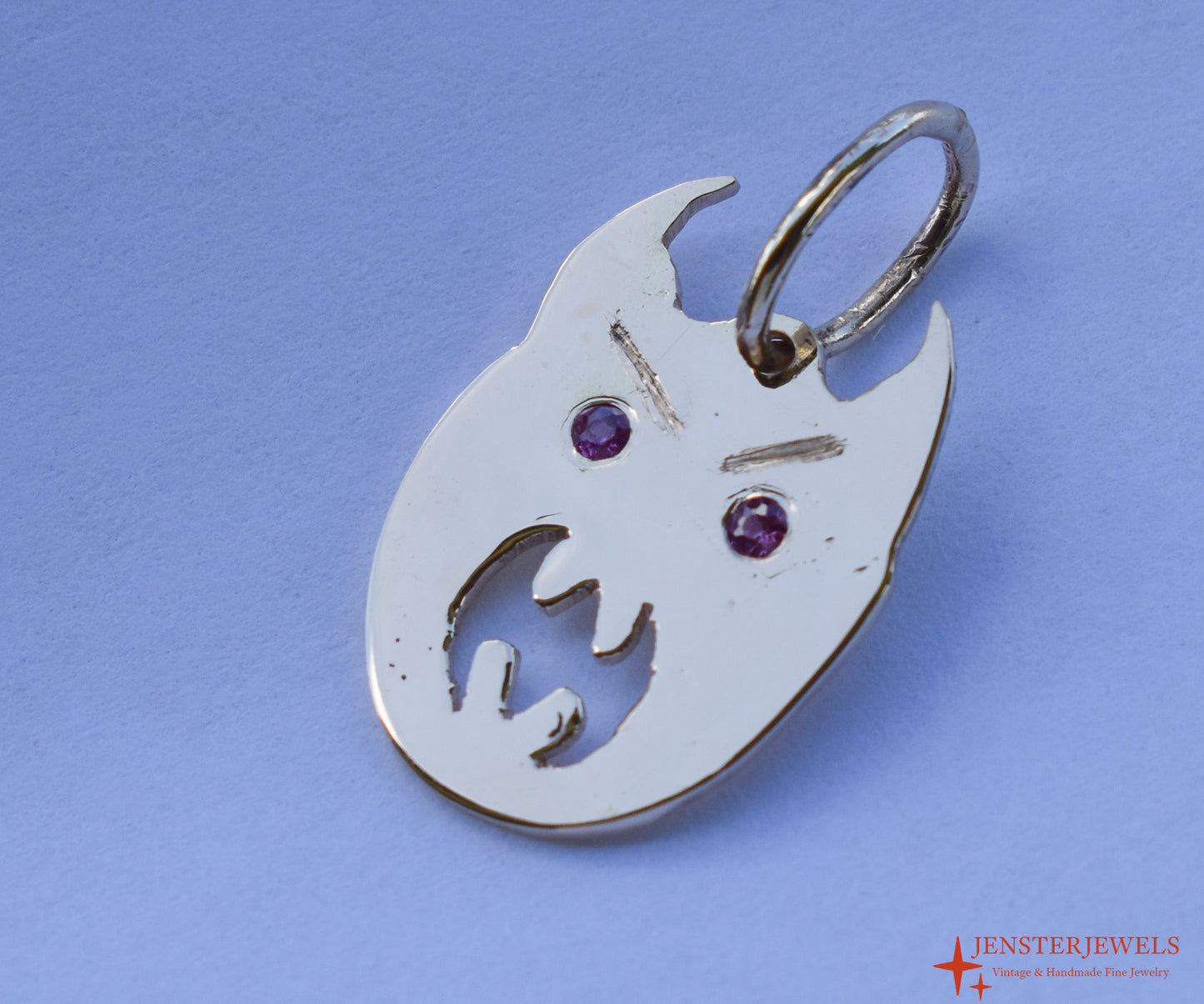 RESERVED - Handmade Solid 14k Yellow Gold Custom Demon Face Ruby-Eye Pendant – JensterJewels