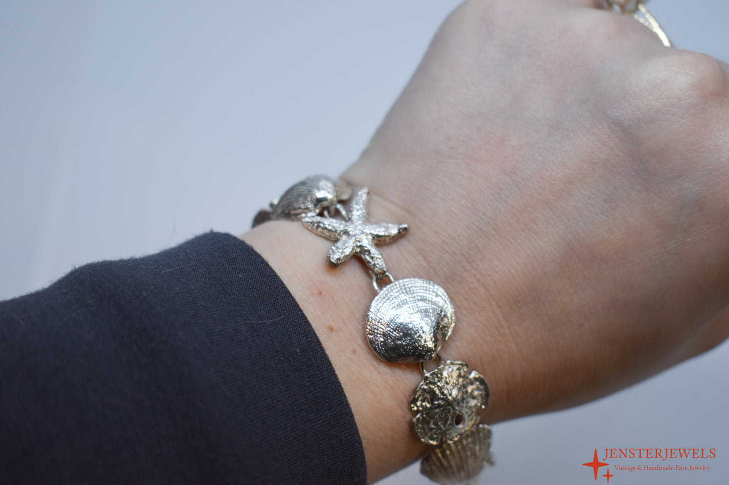 Vintage Sterling Silver Sea Life Link Bracelet 7 1/2"