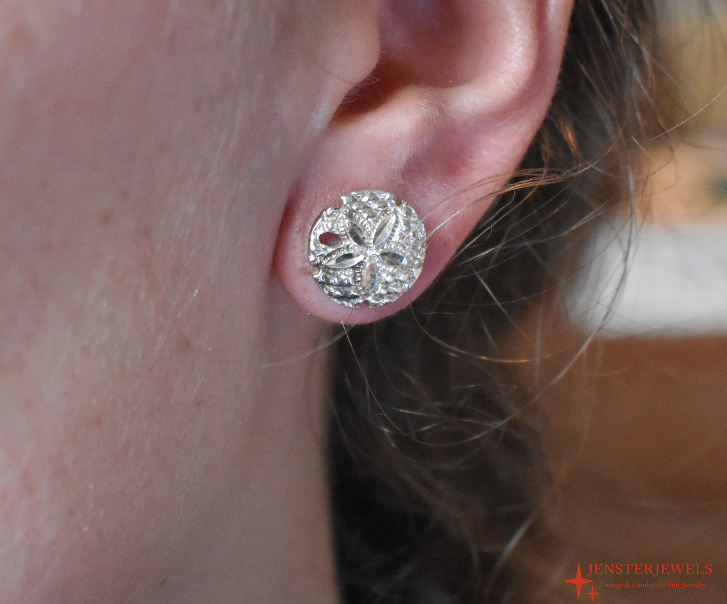 Vintage Sterling Silver Sand Dollar Stud Earrings