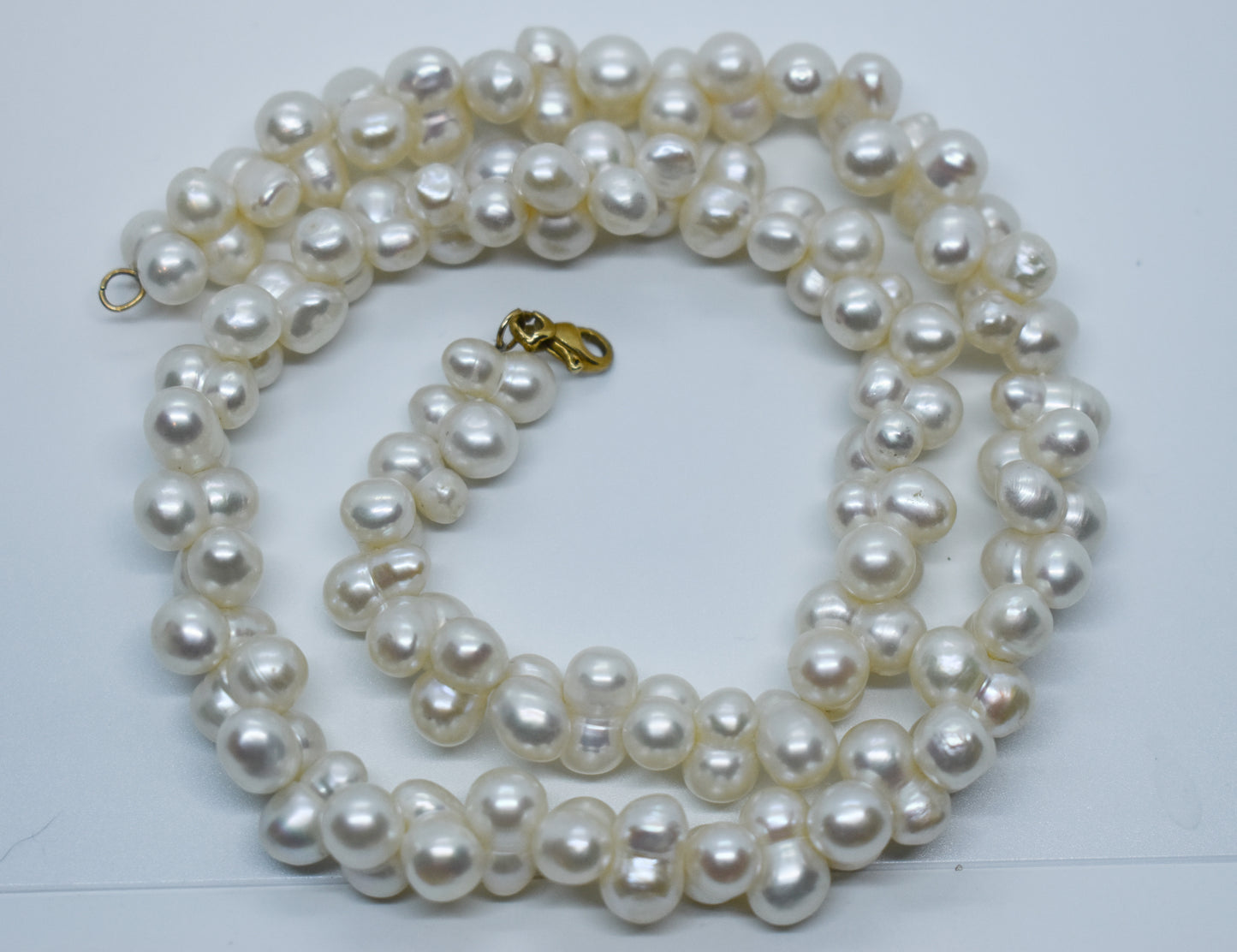 Vintage 14k Yellow Gold Conjoined Twin Pearl Necklace 18"