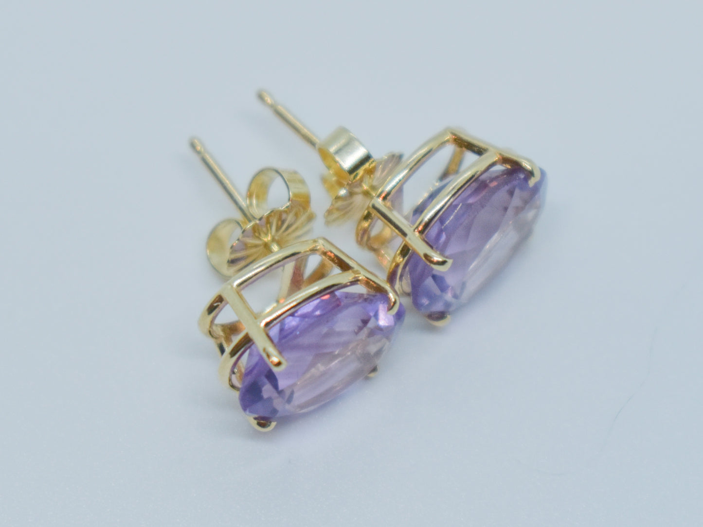 Vintage 14k Yellow Gold Amethyst Stud Earrings 2.5CTW