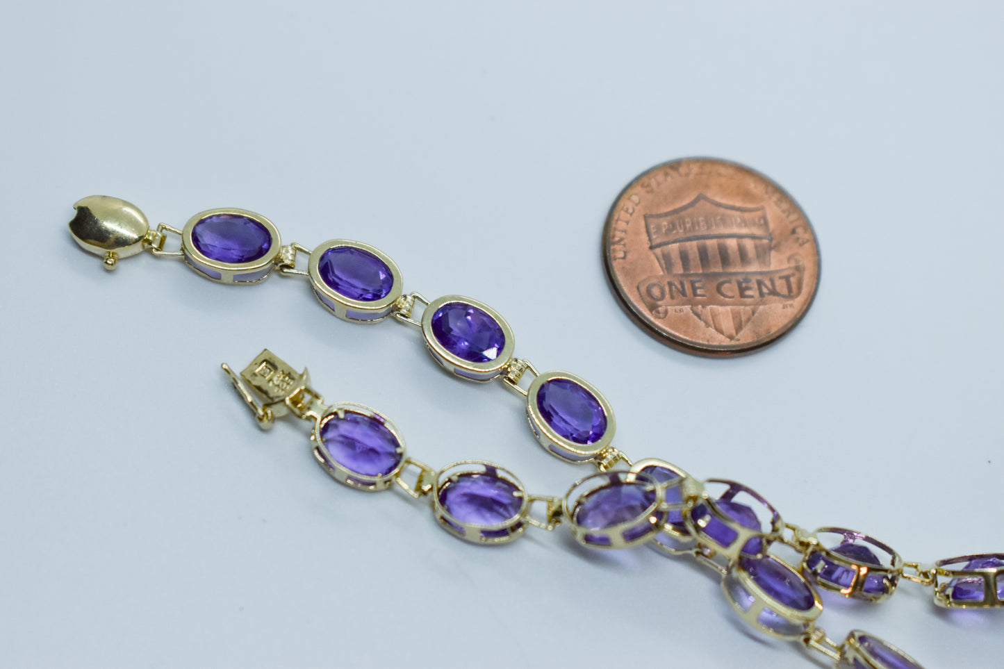 Vintage 14k Yellow Gold Amethyst Bracelet 7 1/2"