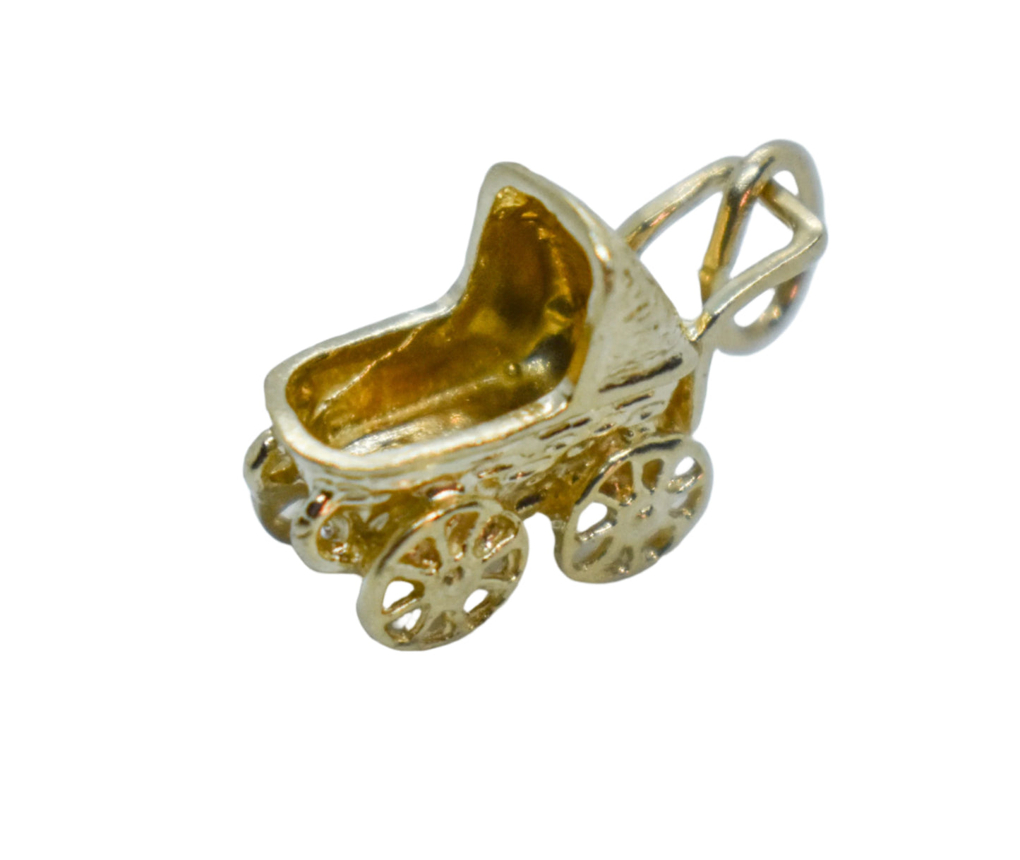 Vintage 14k Yellow Gold Baby Carriage Pendant