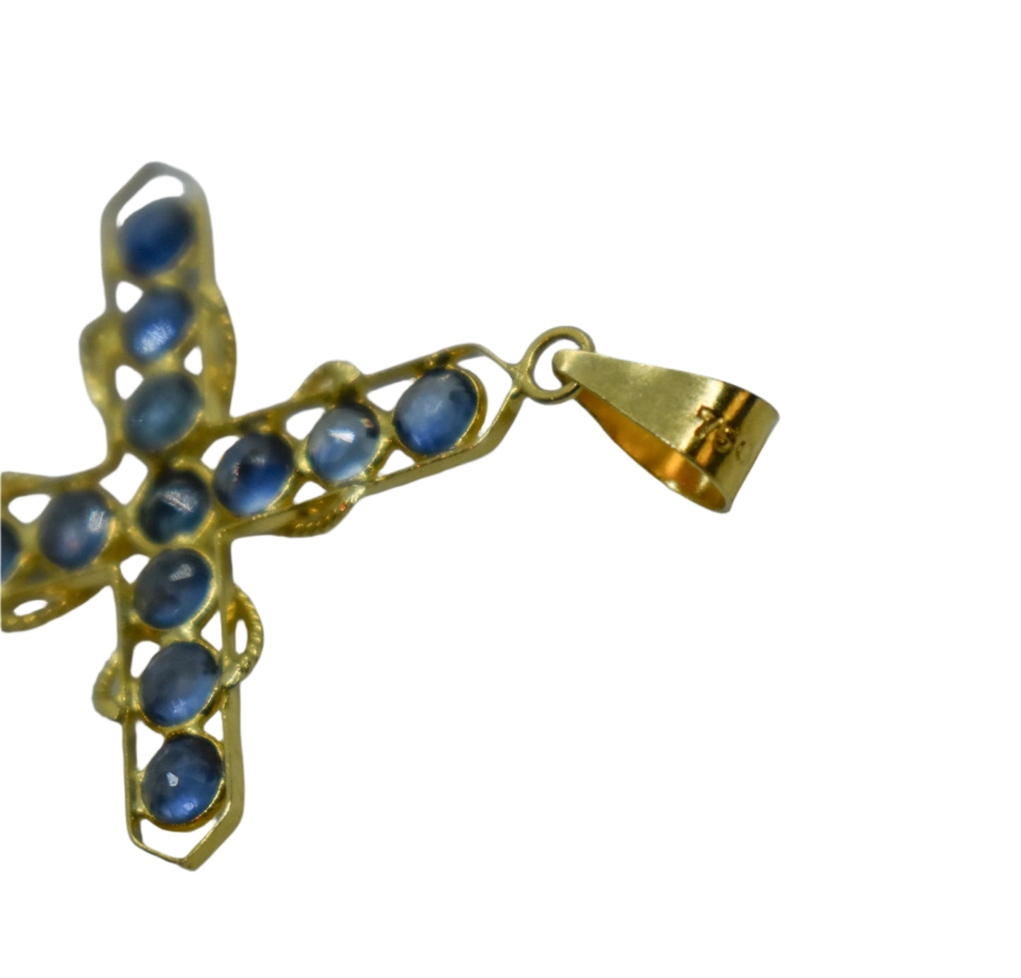Vintage 18k Yellow Gold Sapphire Cross Pendant