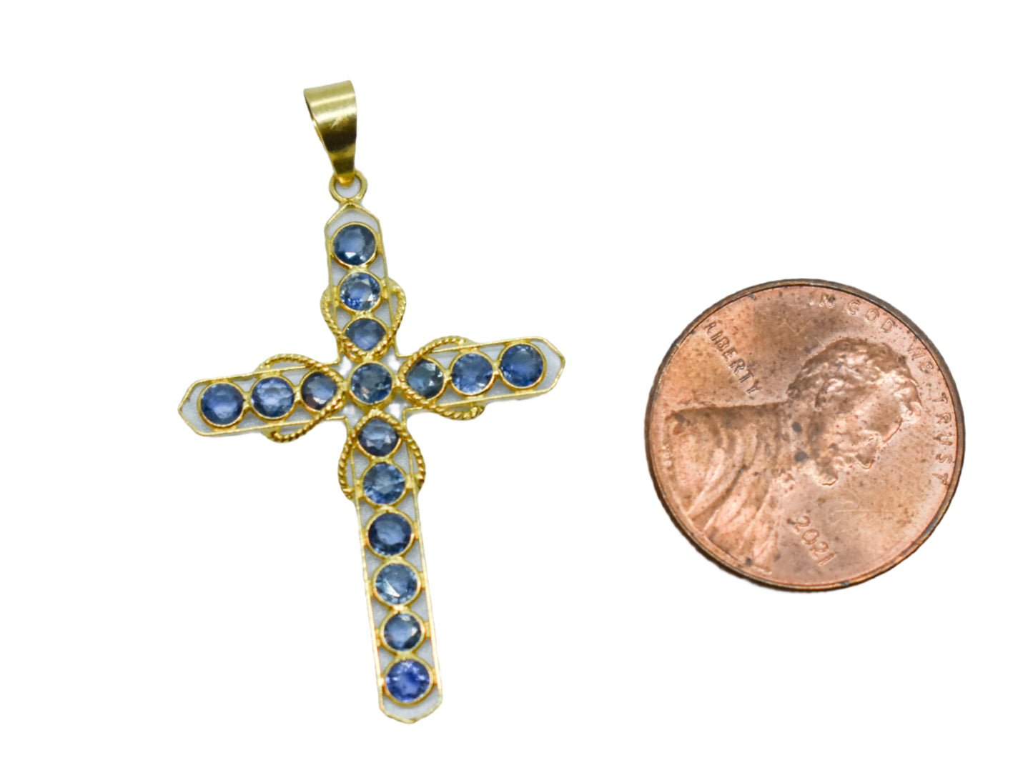 Vintage 18k Yellow Gold Sapphire Cross Pendant