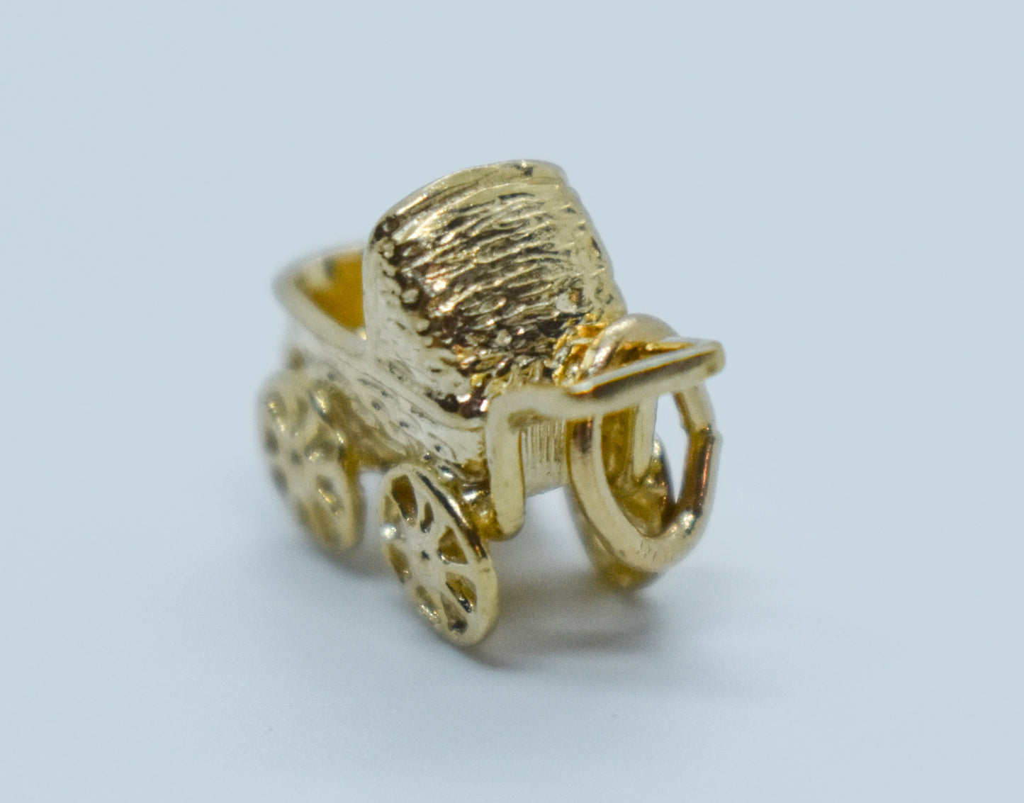Vintage 14k Yellow Gold Baby Carriage Pendant