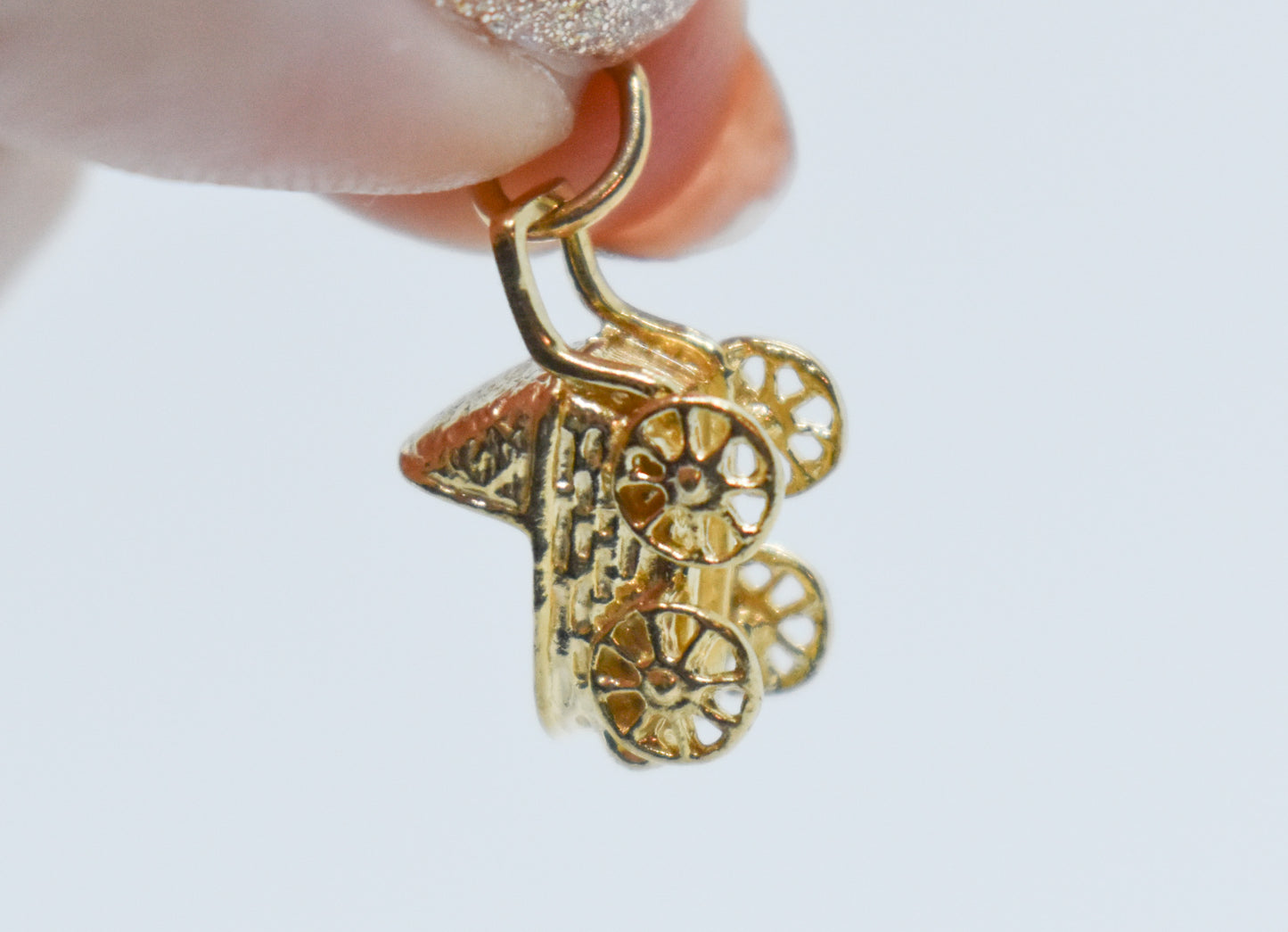 Vintage 14k Yellow Gold Baby Carriage Pendant