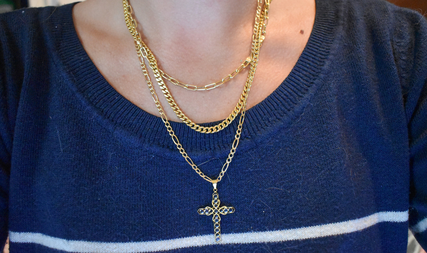 Vintage 18k Yellow Gold Sapphire Cross Pendant