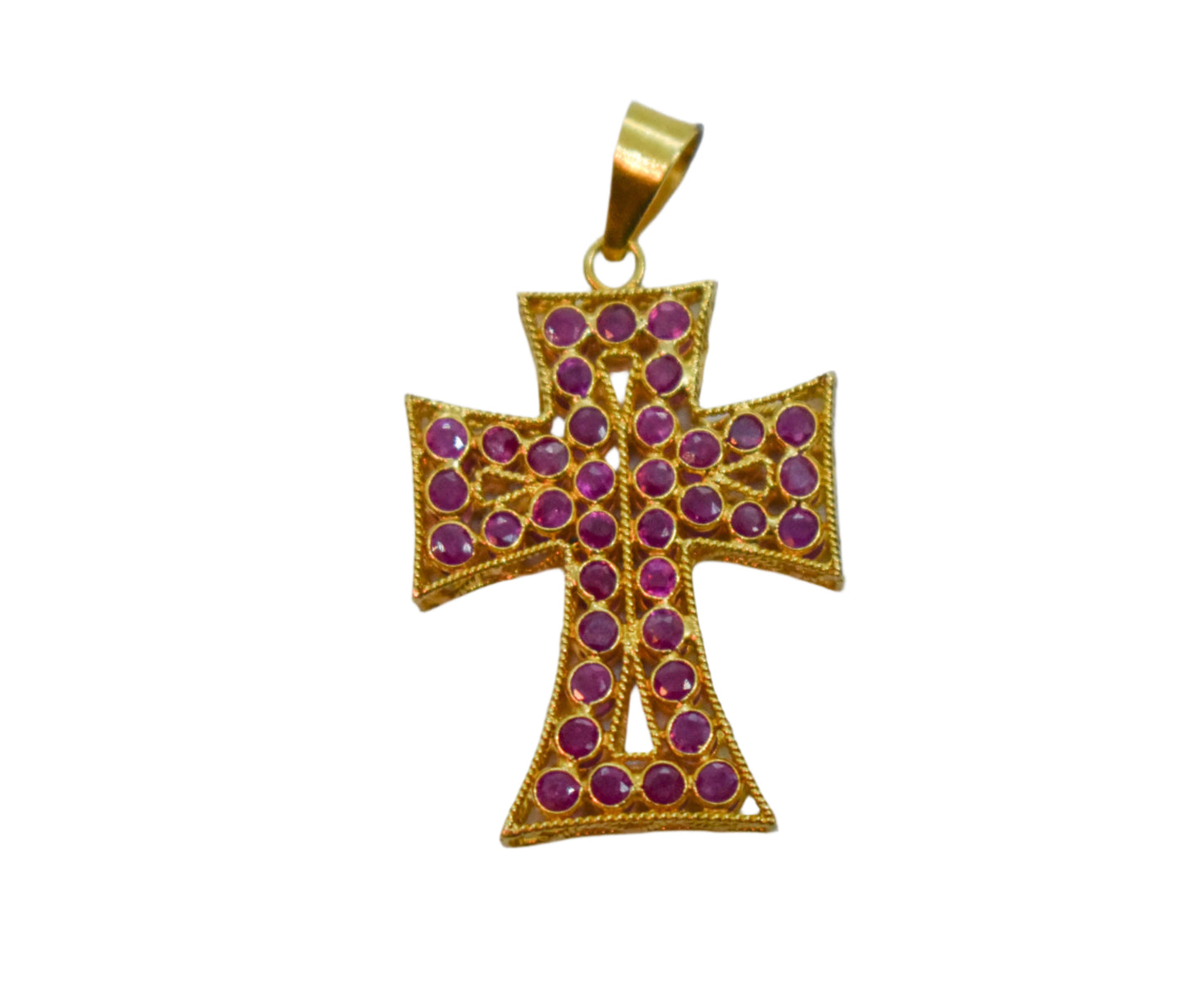 Vintage 18k Yellow Gold Ruby Cross Pendant