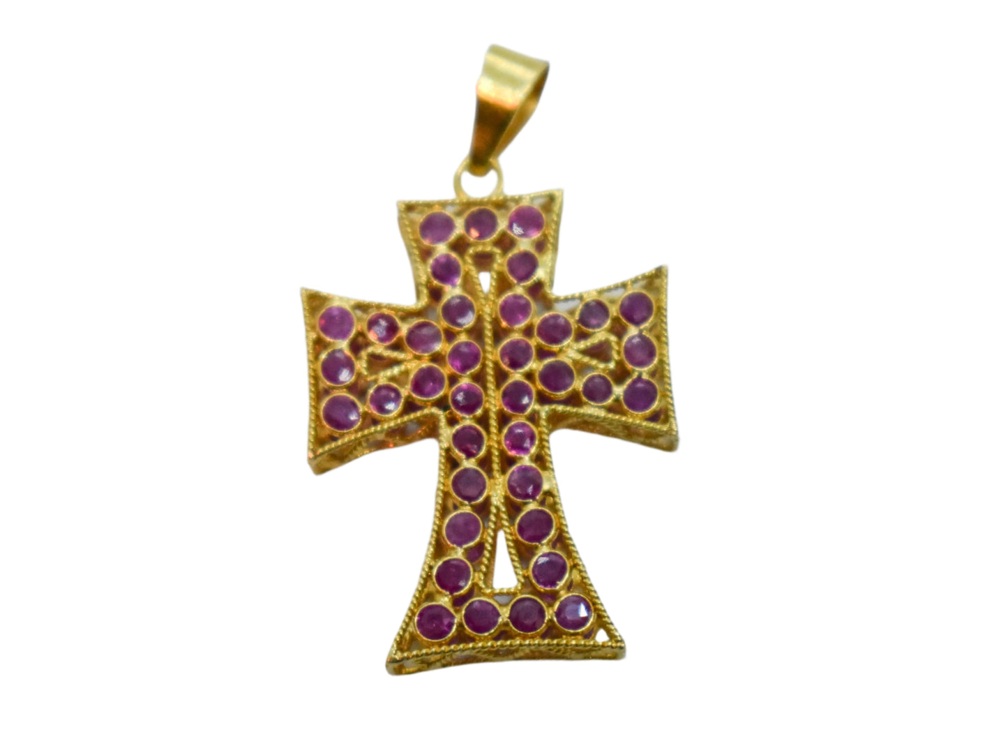 Vintage 18k Yellow Gold Ruby Cross Pendant