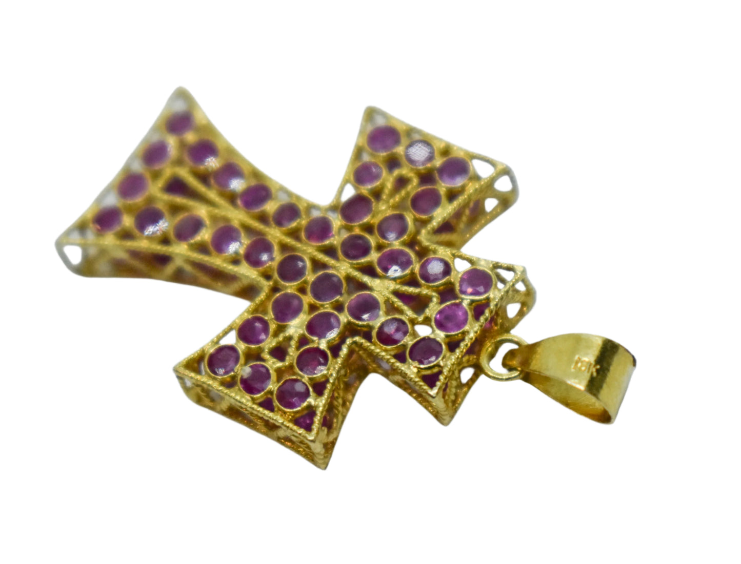 Vintage 18k Yellow Gold Ruby Cross Pendant