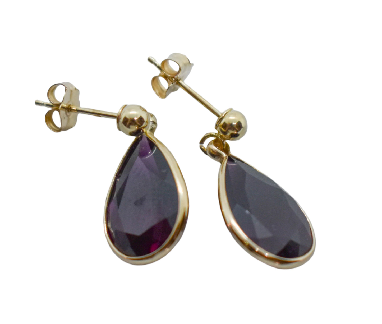 Vintage 14k Yellow Gold Garnet Drop Earrings