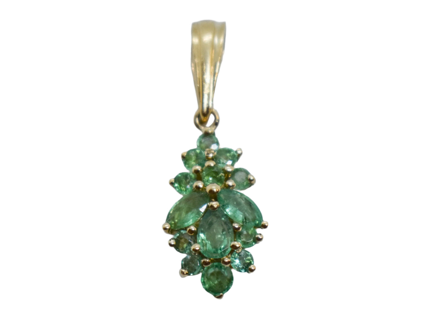 Vintage 14k Yellow Gold Emerald Cluster Pendant