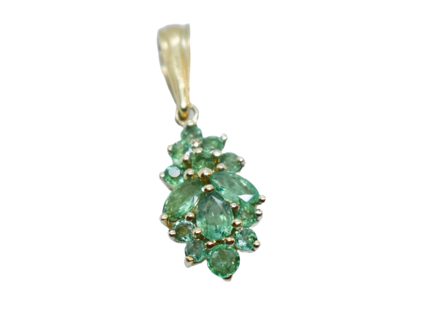 Vintage 14k Yellow Gold Emerald Cluster Pendant