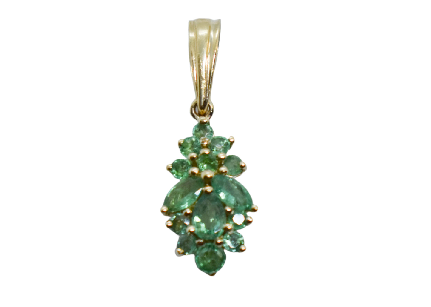 Vintage 14k Yellow Gold Emerald Cluster Pendant