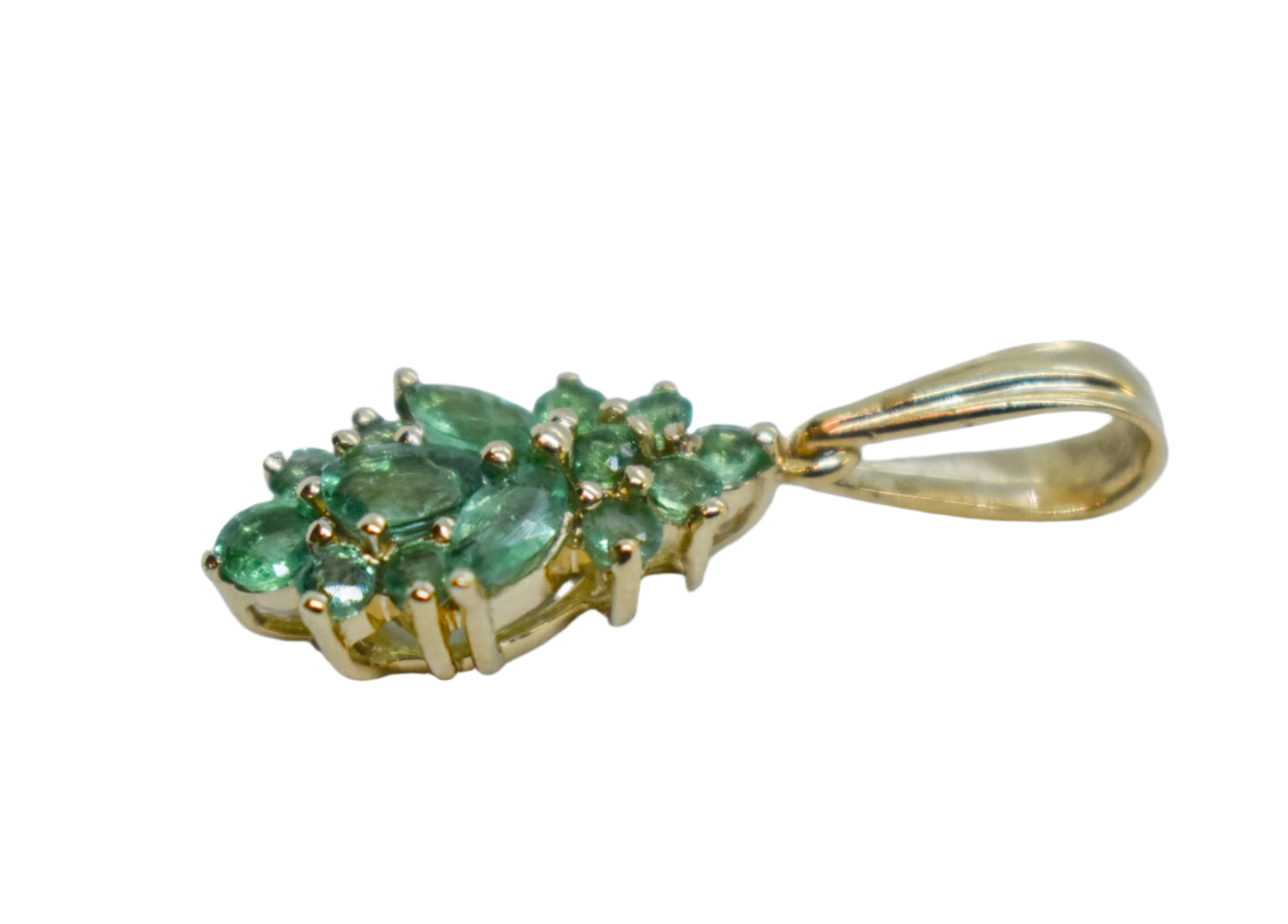 Vintage 14k Yellow Gold Emerald Cluster Pendant