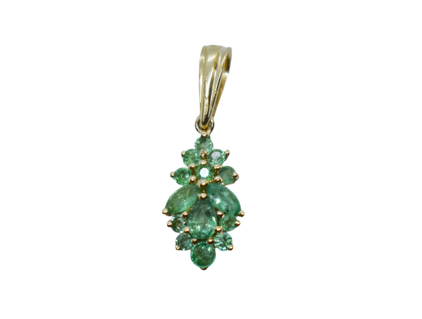 Vintage 14k Yellow Gold Emerald Cluster Pendant