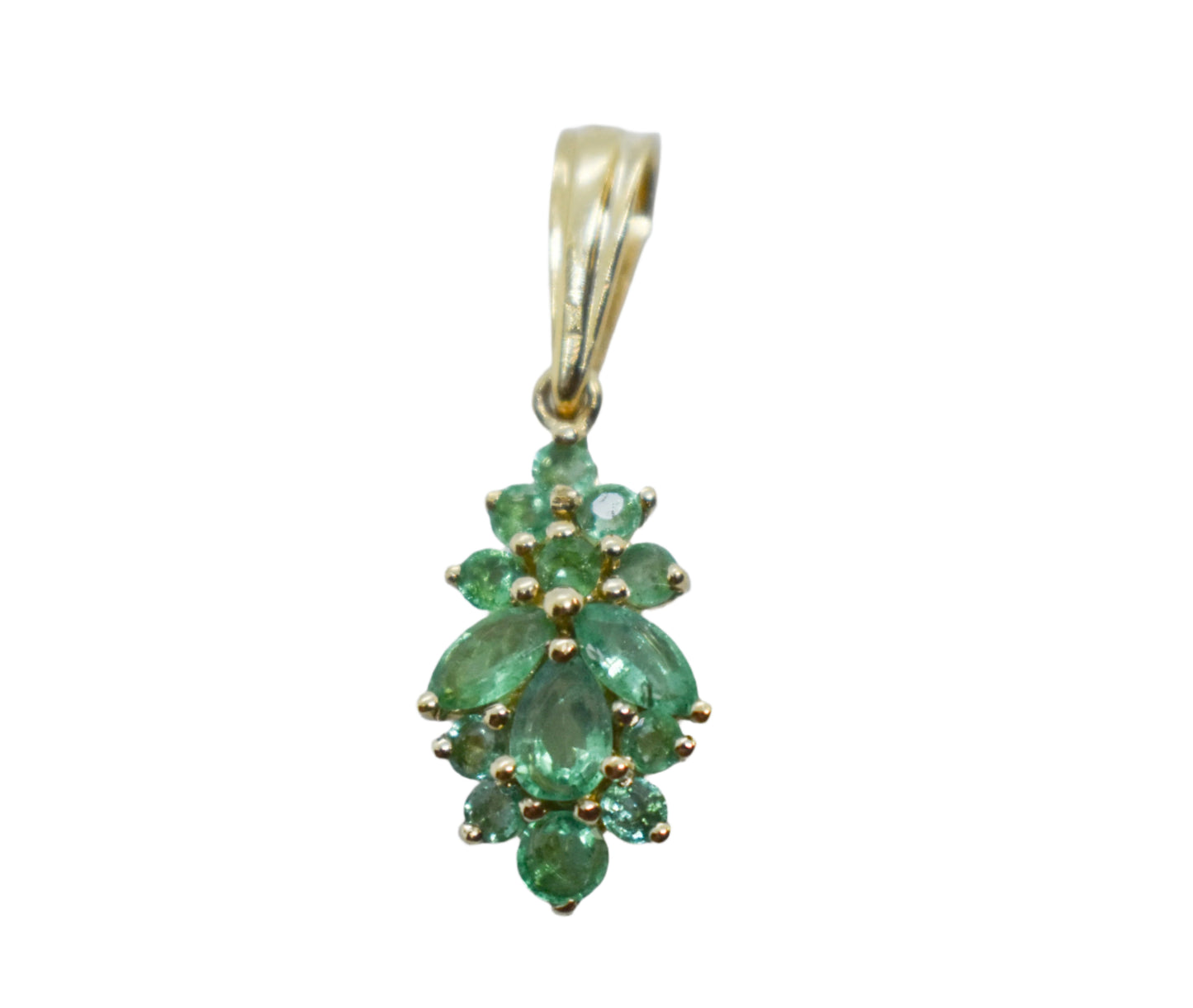 Vintage 14k Yellow Gold Emerald Cluster Pendant