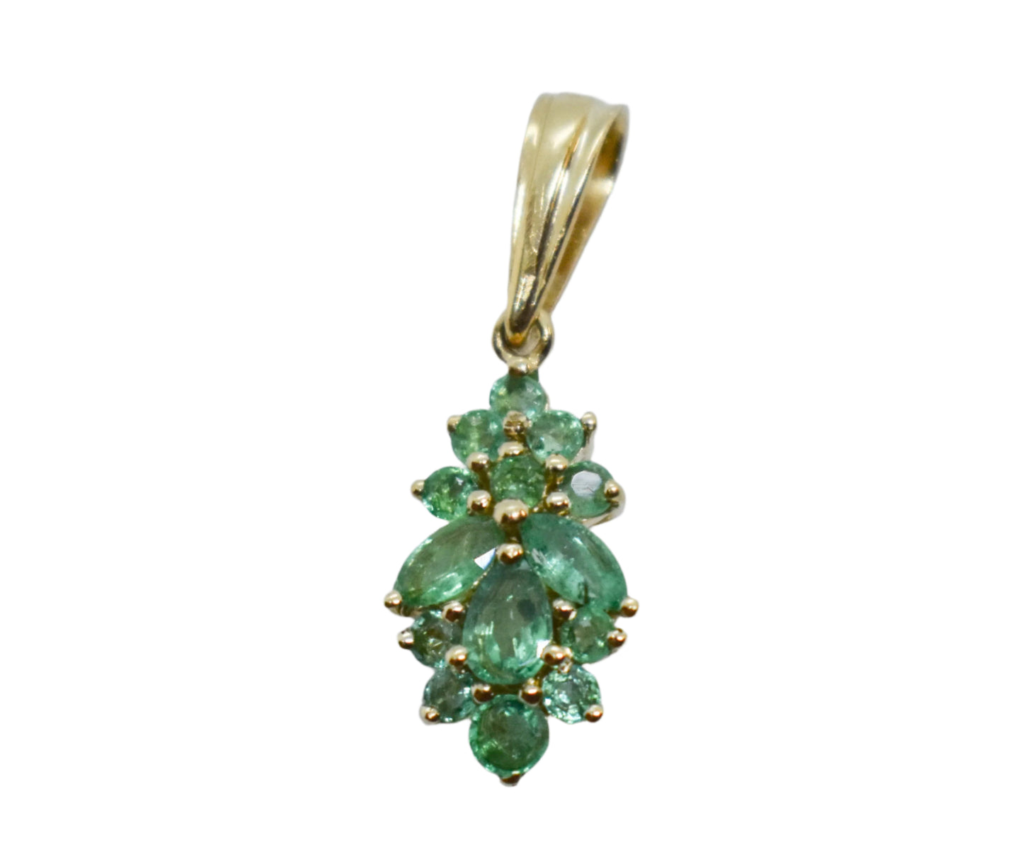 Vintage 14k Yellow Gold Emerald Cluster Pendant