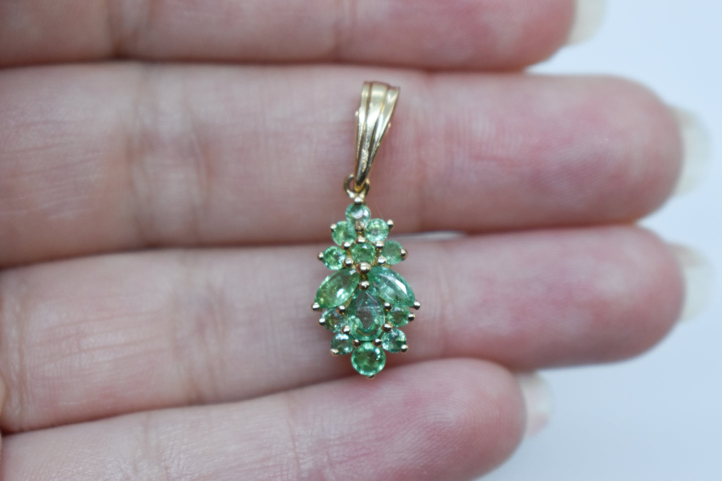 Vintage 14k Yellow Gold Emerald Cluster Pendant