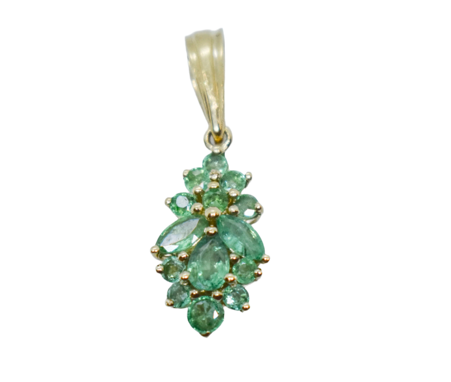 Vintage 14k Yellow Gold Emerald Cluster Pendant