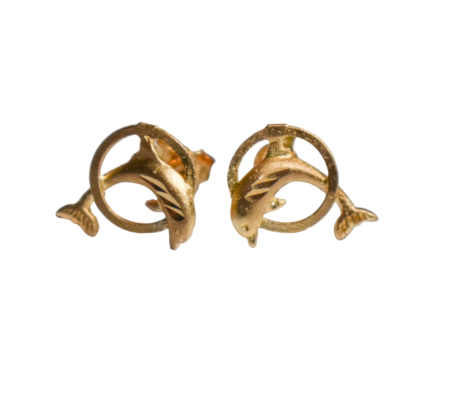 Vintage 14k Yellow Gold Dolphin Stud Earrings