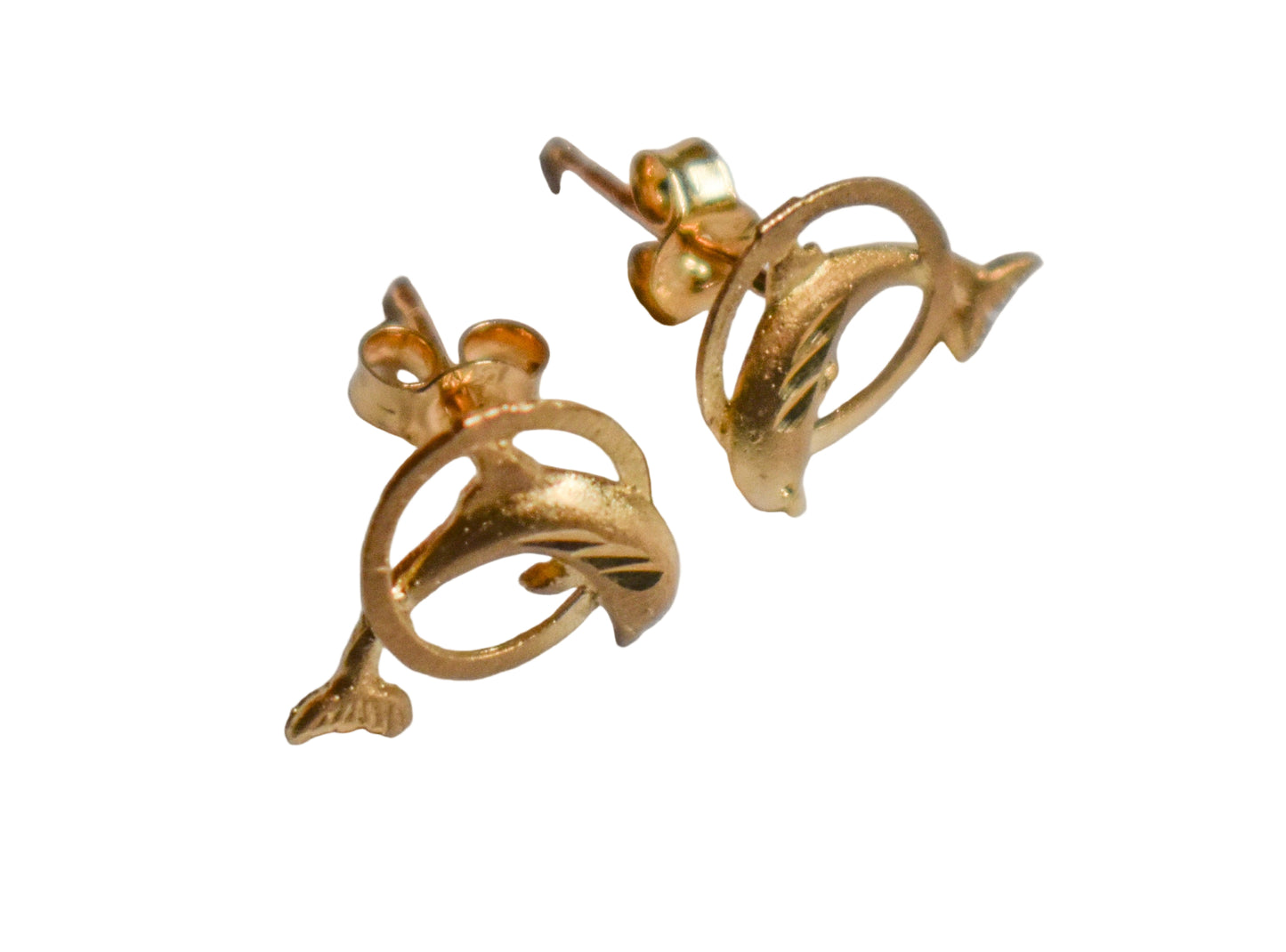 Vintage 14k Yellow Gold Dolphin Stud Earrings