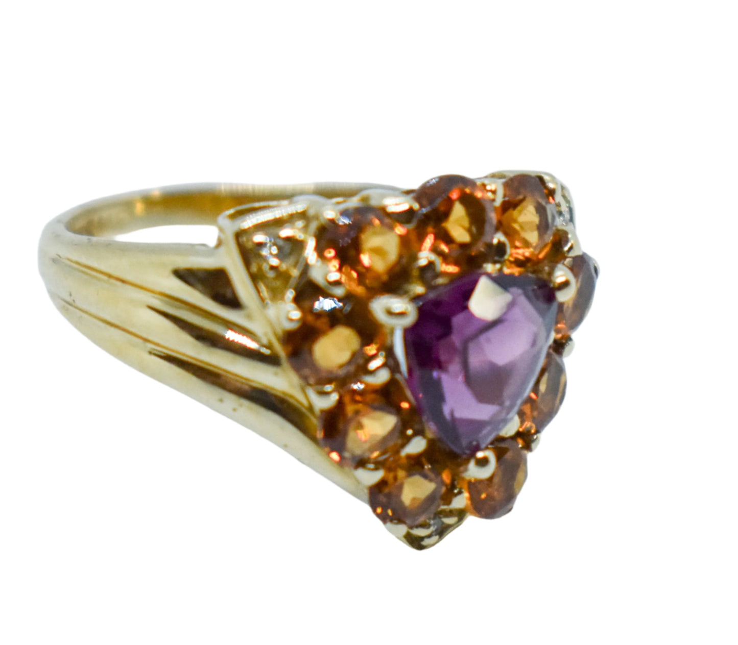 Vintage Tourmaline Citrine and Diamond Cluster Ring Size 6
