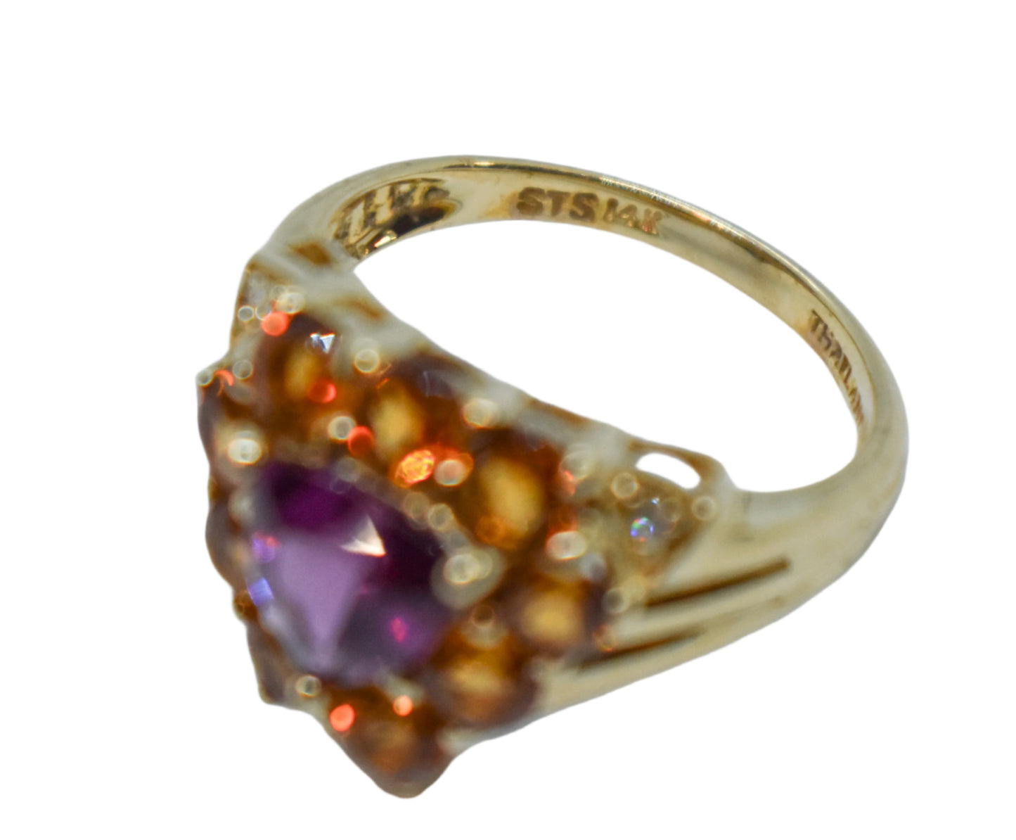 Vintage Tourmaline Citrine and Diamond Cluster Ring Size 6