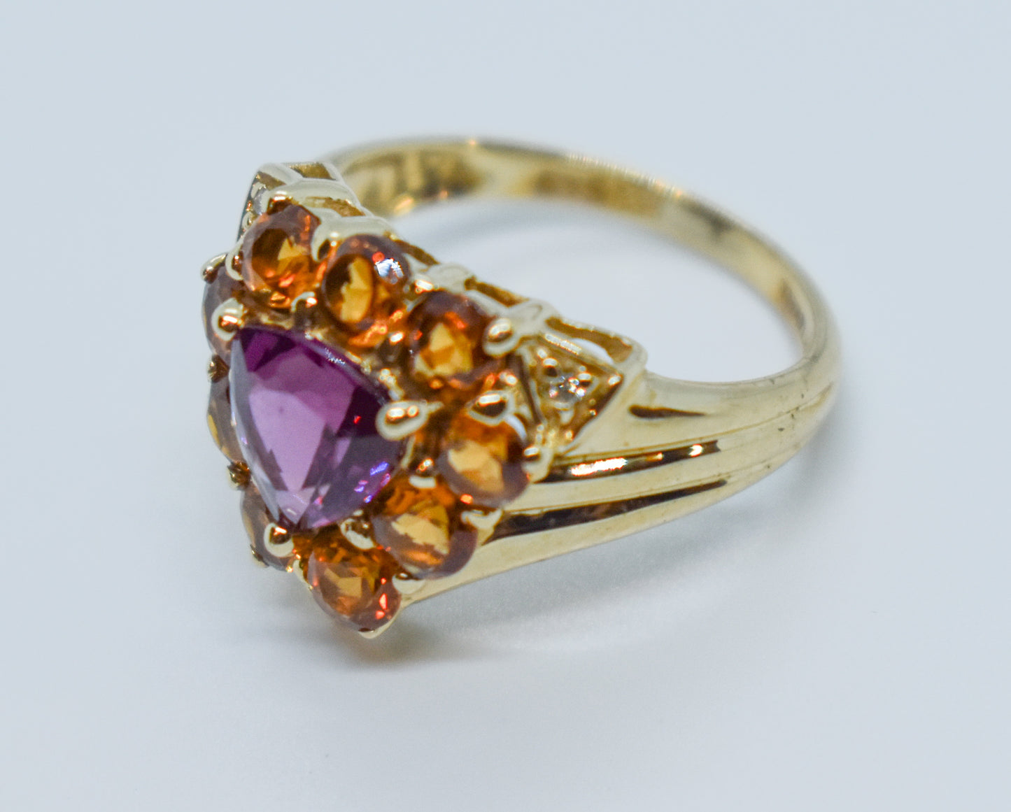 Vintage Tourmaline Citrine and Diamond Cluster Ring Size 6