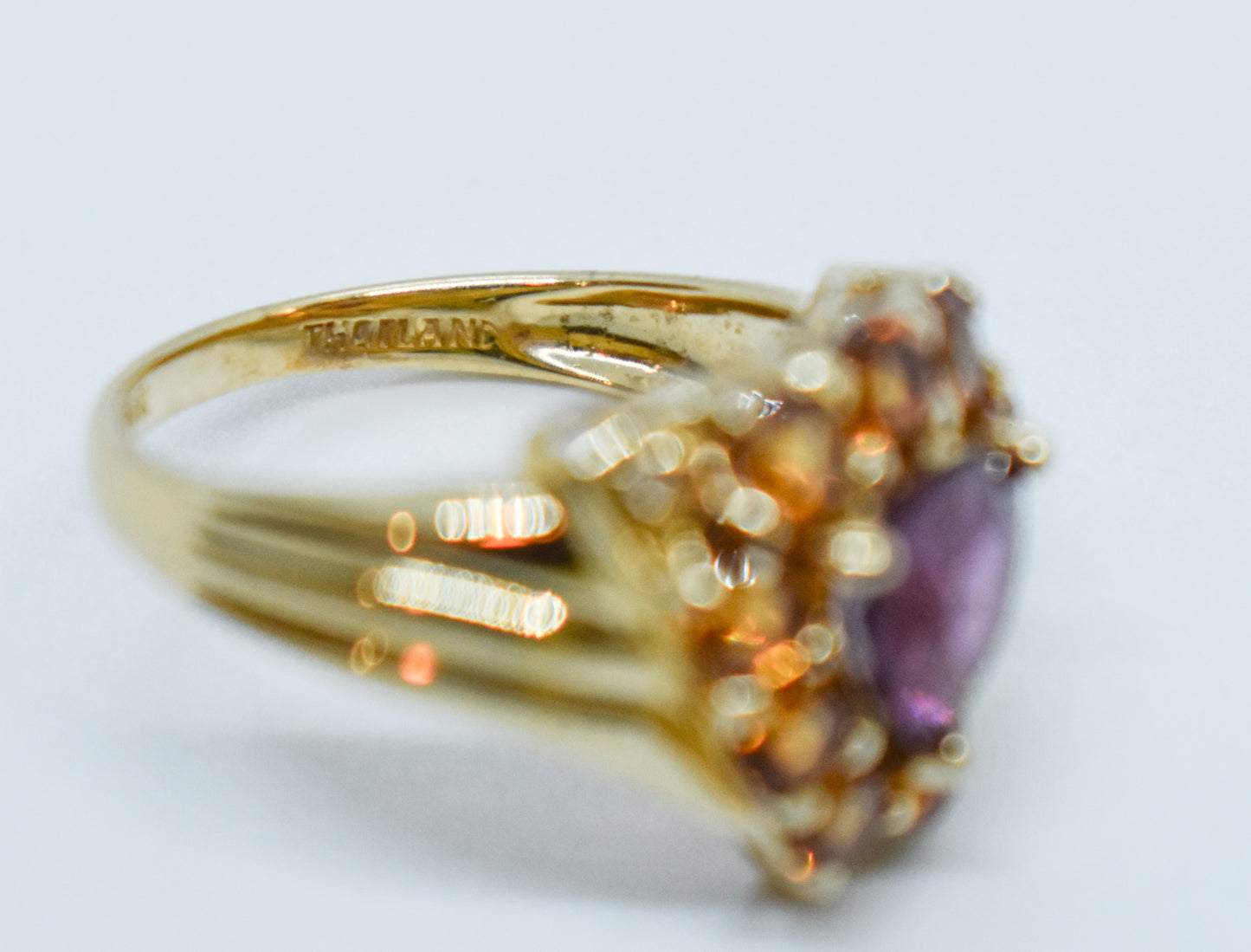Vintage Tourmaline Citrine and Diamond Cluster Ring Size 6