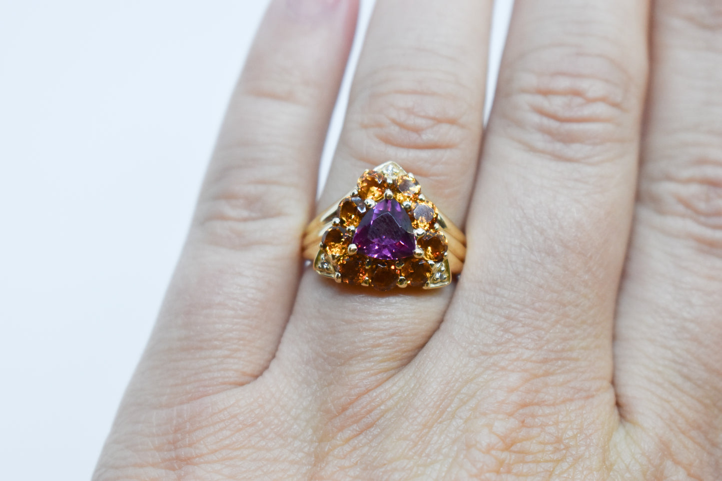 Vintage Tourmaline Citrine and Diamond Cluster Ring Size 6