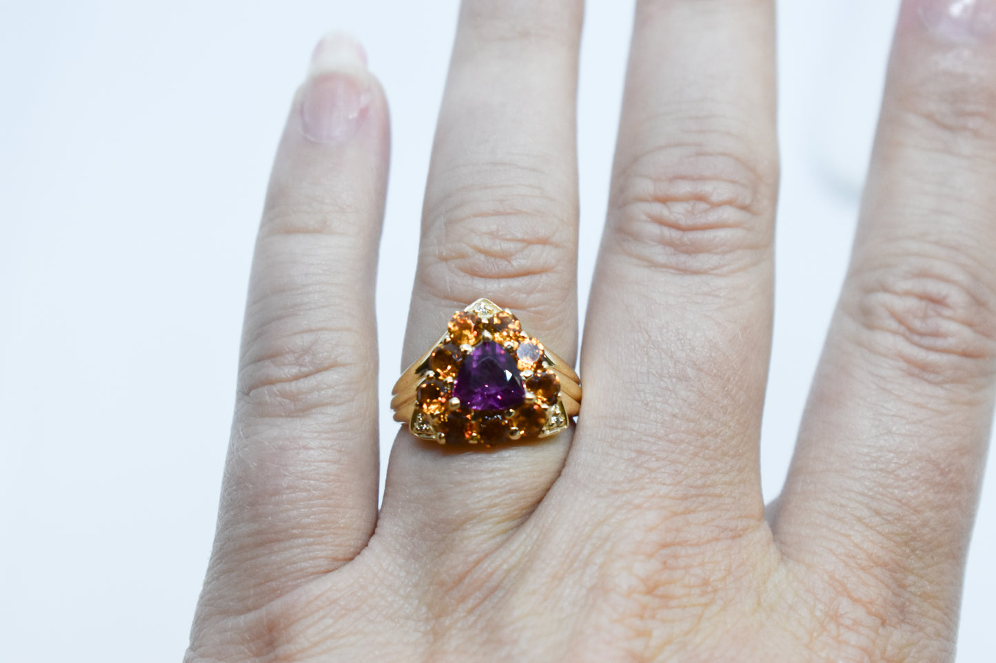 Vintage Tourmaline Citrine and Diamond Cluster Ring Size 6