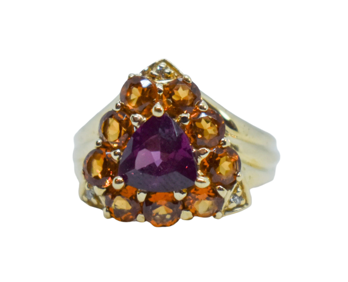 Vintage Tourmaline Citrine and Diamond Cluster Ring Size 6