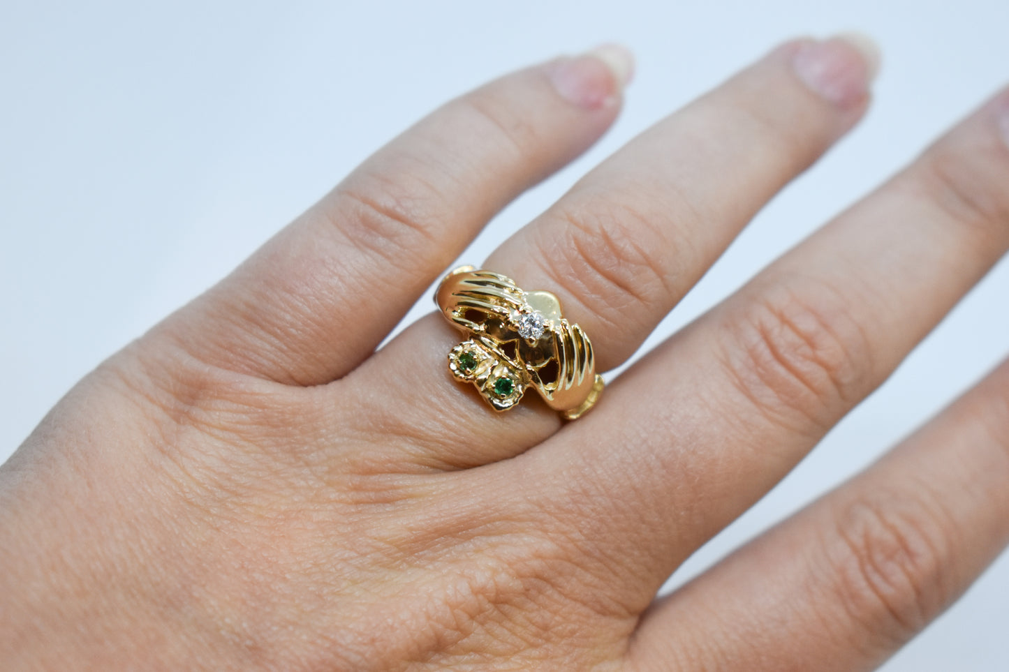 Vintage 14k Gold Claddagh Ring – Emerald & Diamond – Size 5 3/4