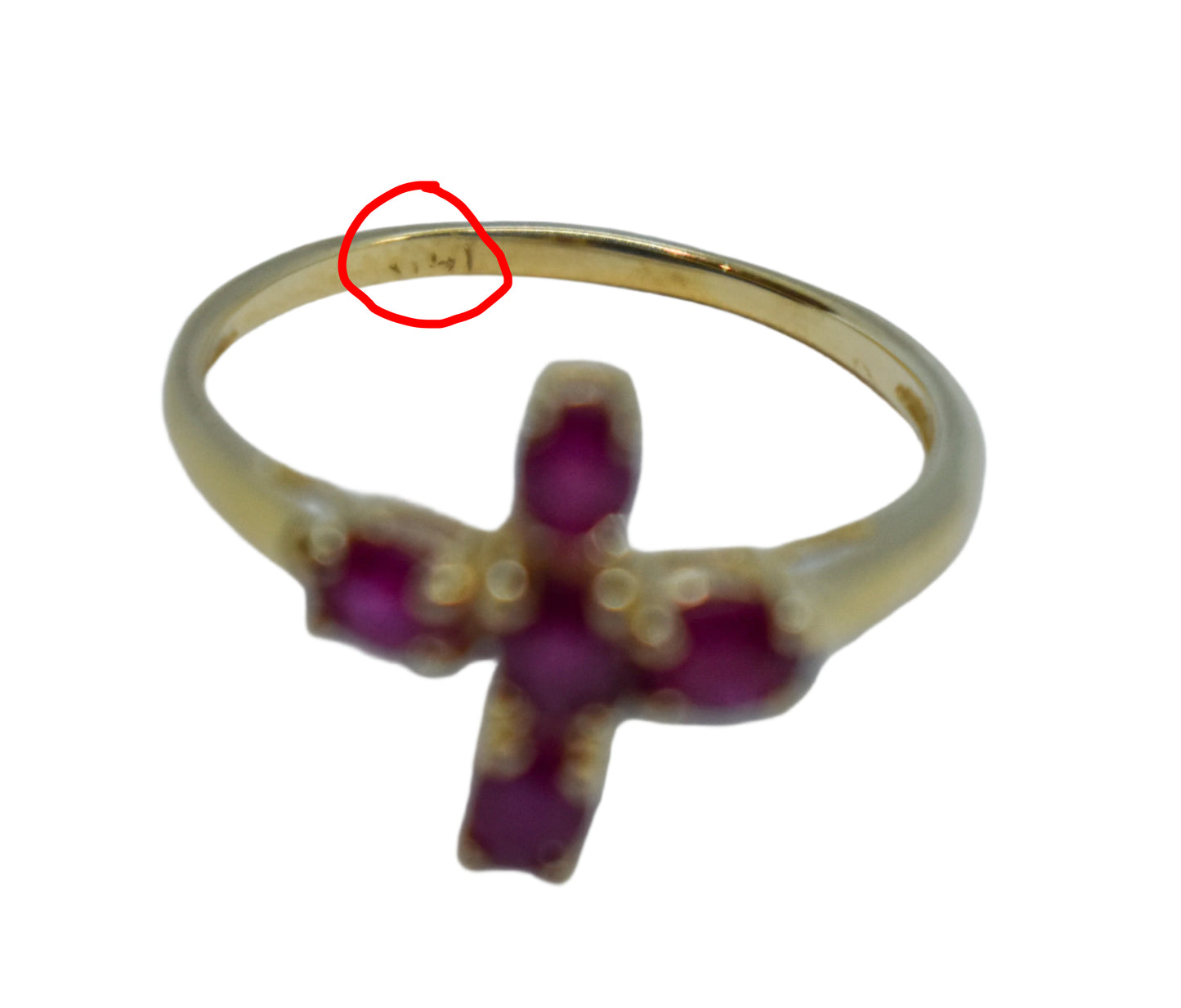 Vintage 14k Gold Ruby Cross Ring – Size 6 3/4