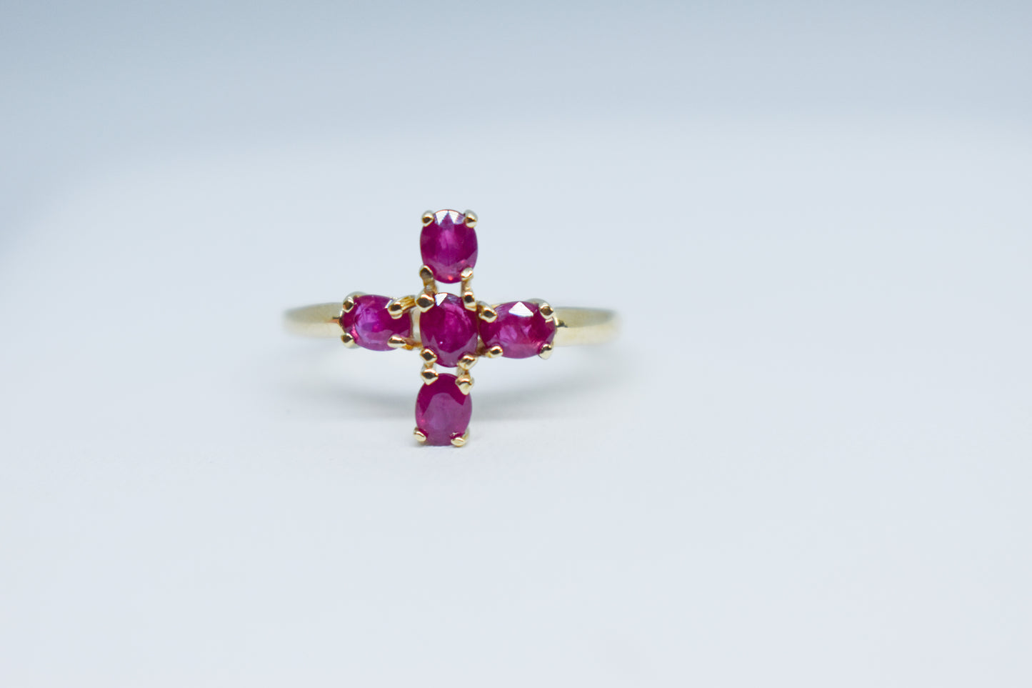 Vintage 14k Gold Ruby Cross Ring – Size 6 3/4