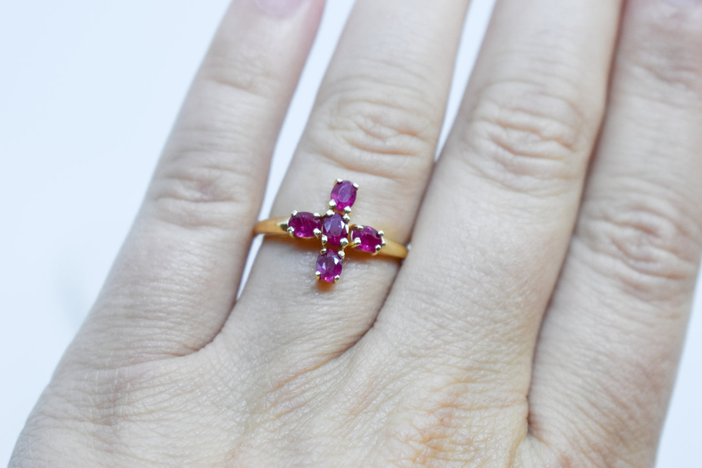 Vintage 14k Gold Ruby Cross Ring – Size 6 3/4