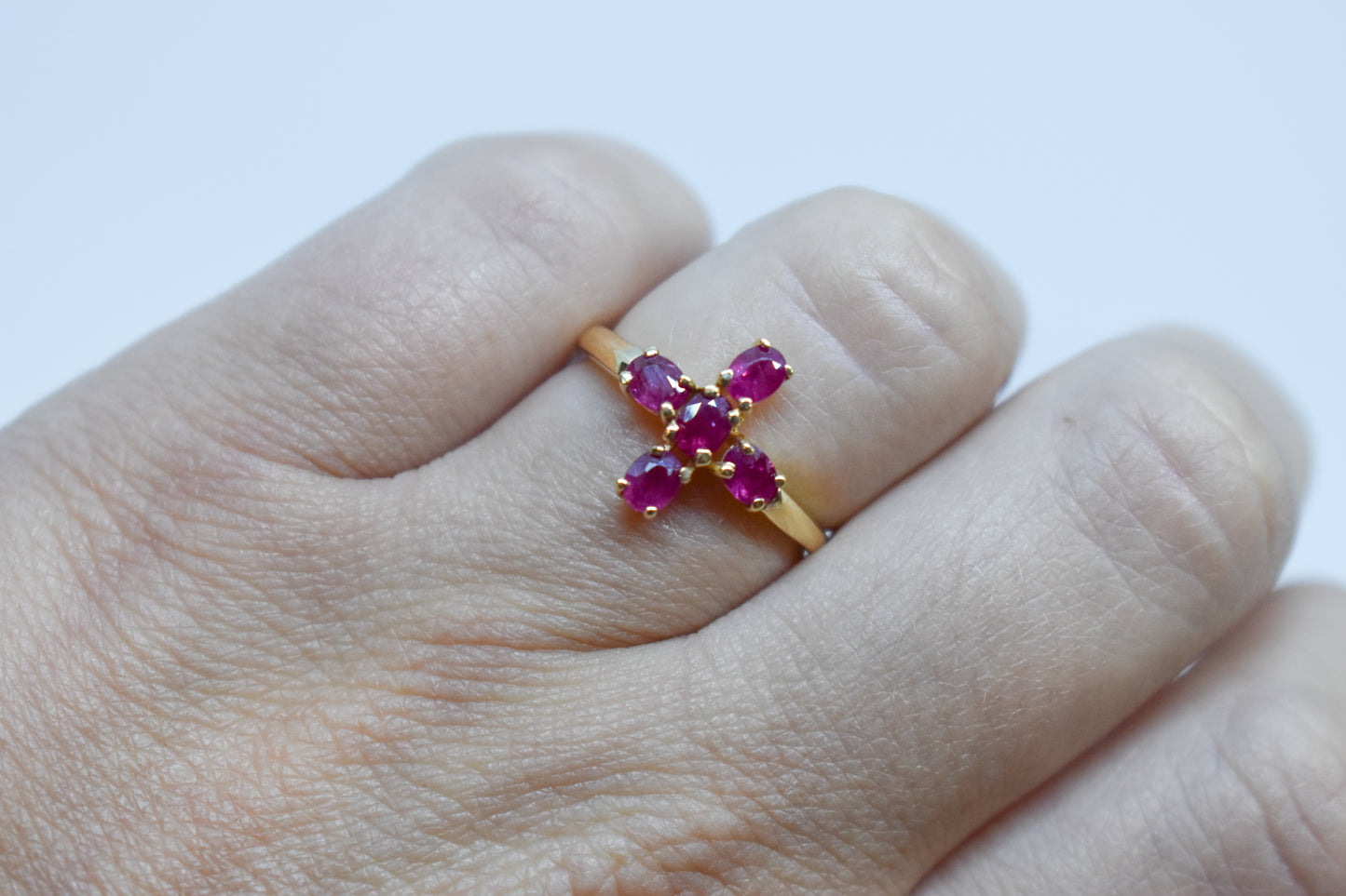 Vintage 14k Gold Ruby Cross Ring – Size 6 3/4