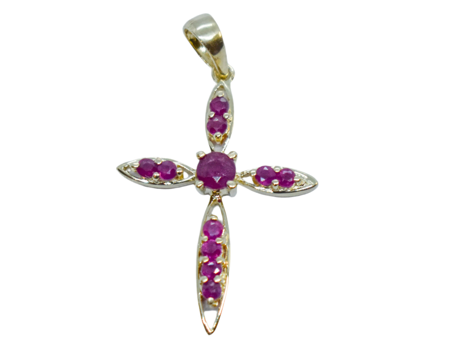 Vintage 14k Yellow Gold Ruby Cross Pendant